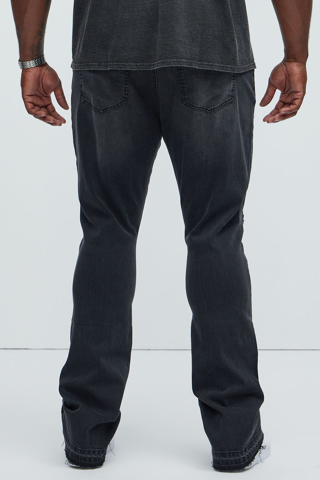Through It Ripped Skinny Flared Jeans - Black Wash
