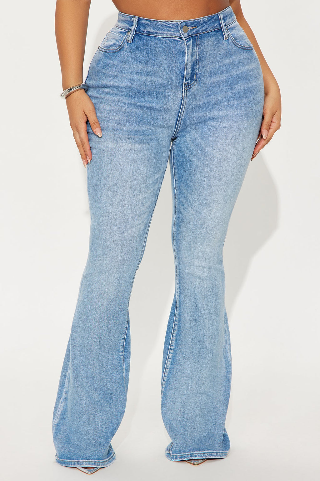 Taking Flight Butterfly Embellished Stretch Flare Jeans - Medium Wash