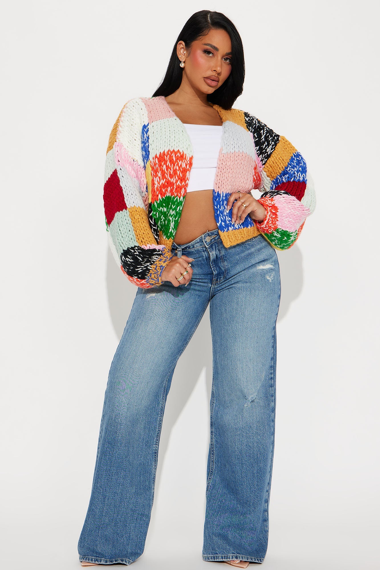 All The Vibes Chunky Knit Cardigan - Multi Color