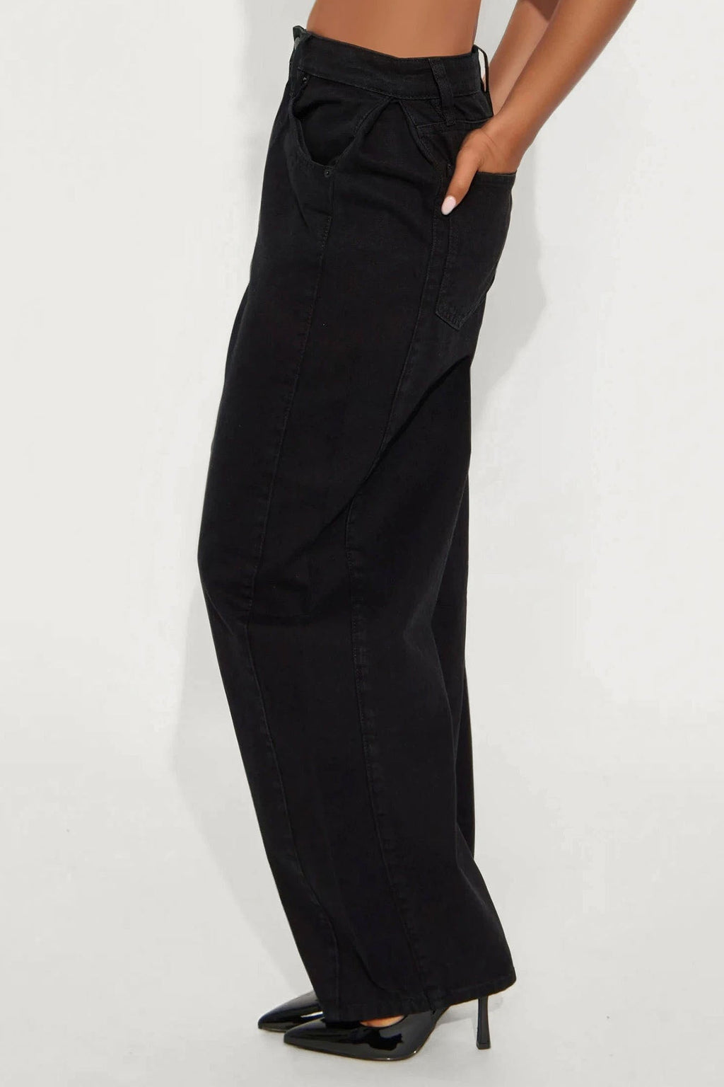 Alexandra Twill Wide Leg Barrel Pant - Black