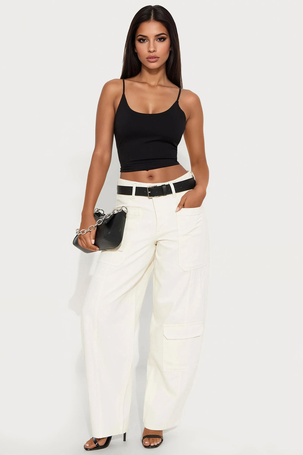 Alexandra Cargo Twill Wide Leg Barrel Pant - Cream