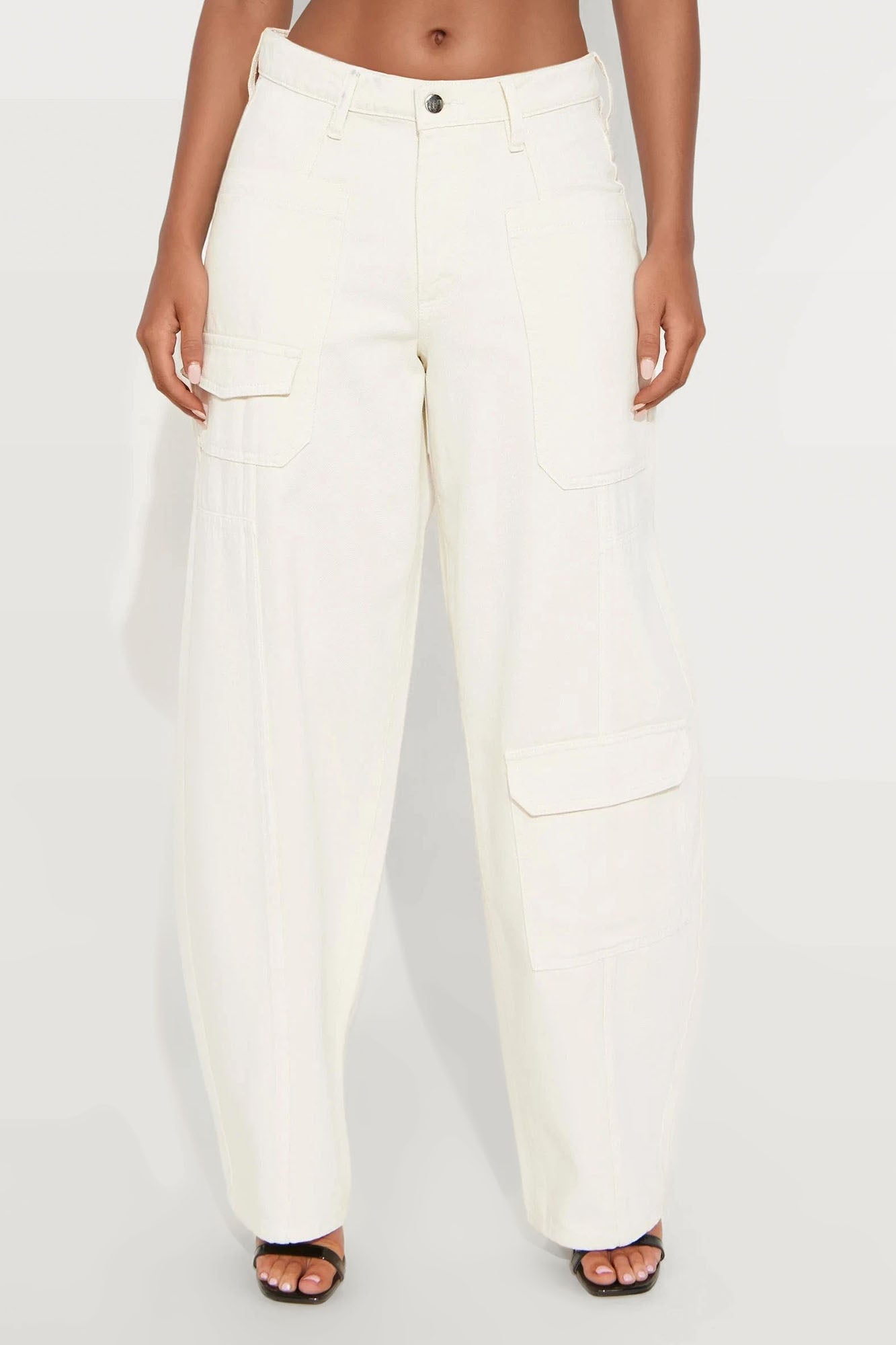 Alexandra Cargo Twill Wide Leg Barrel Pant - Cream