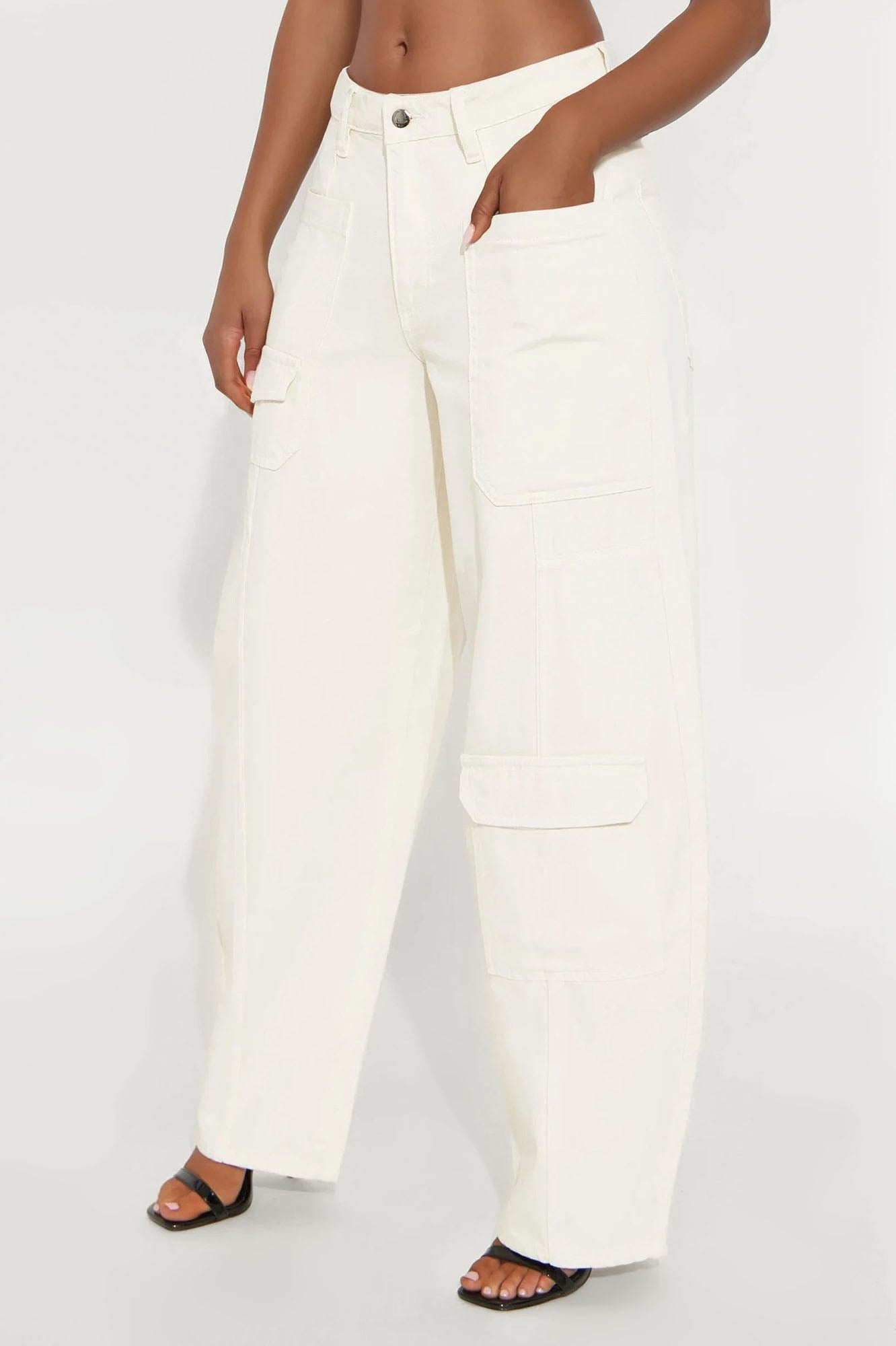 Alexandra Cargo Twill Wide Leg Barrel Pant - Cream