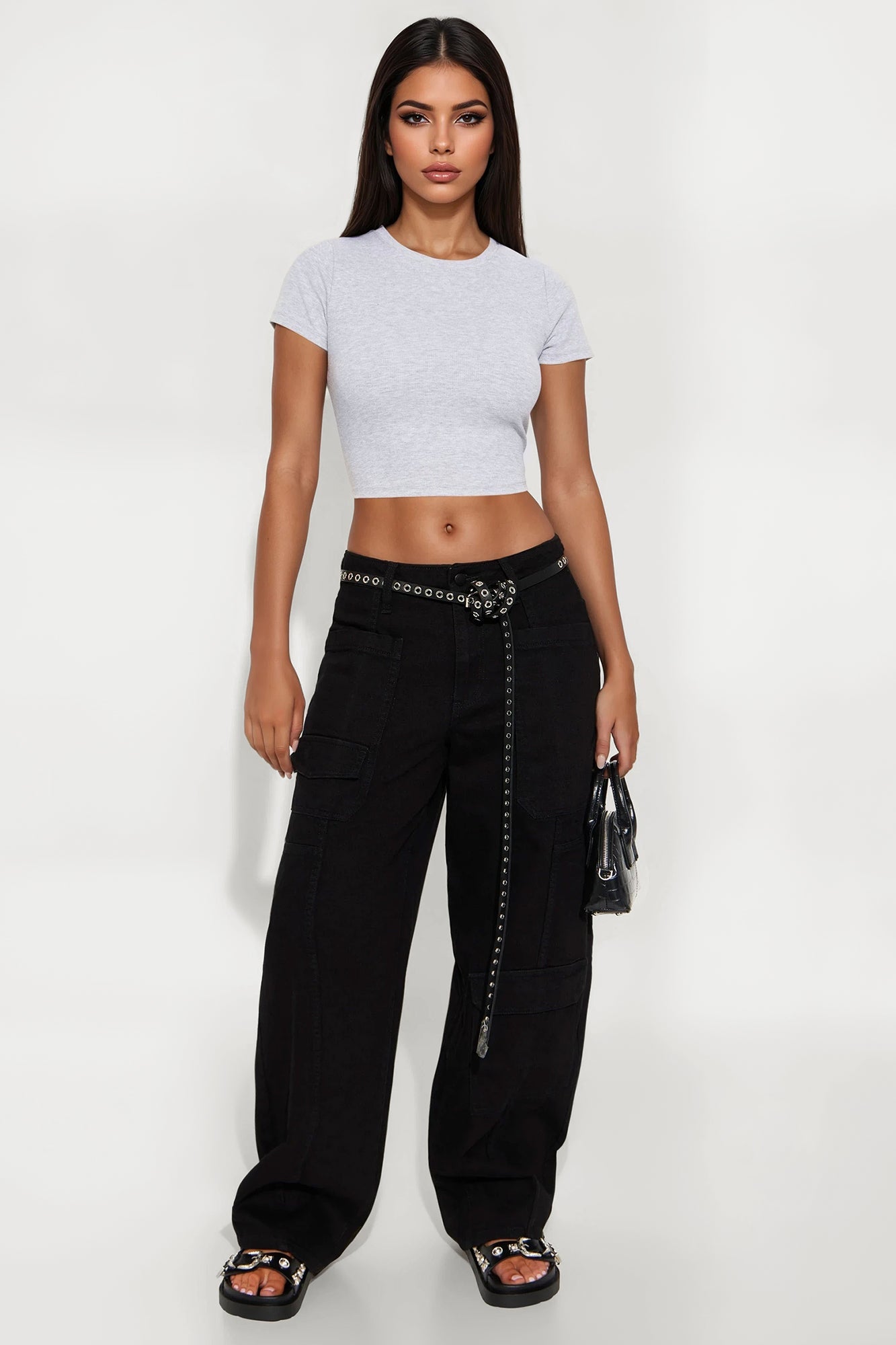 Alexandra Cargo Twill Wide Leg Barrel Pant - Black Wash