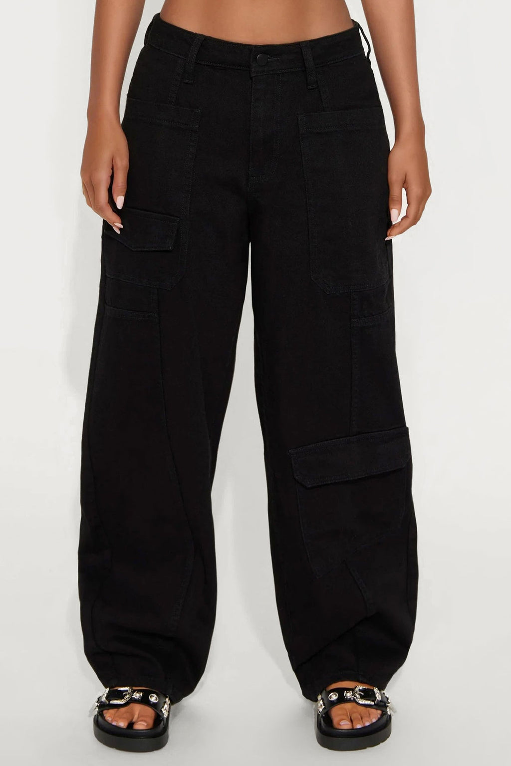 Alexandra Cargo Twill Wide Leg Barrel Pant - Black Wash