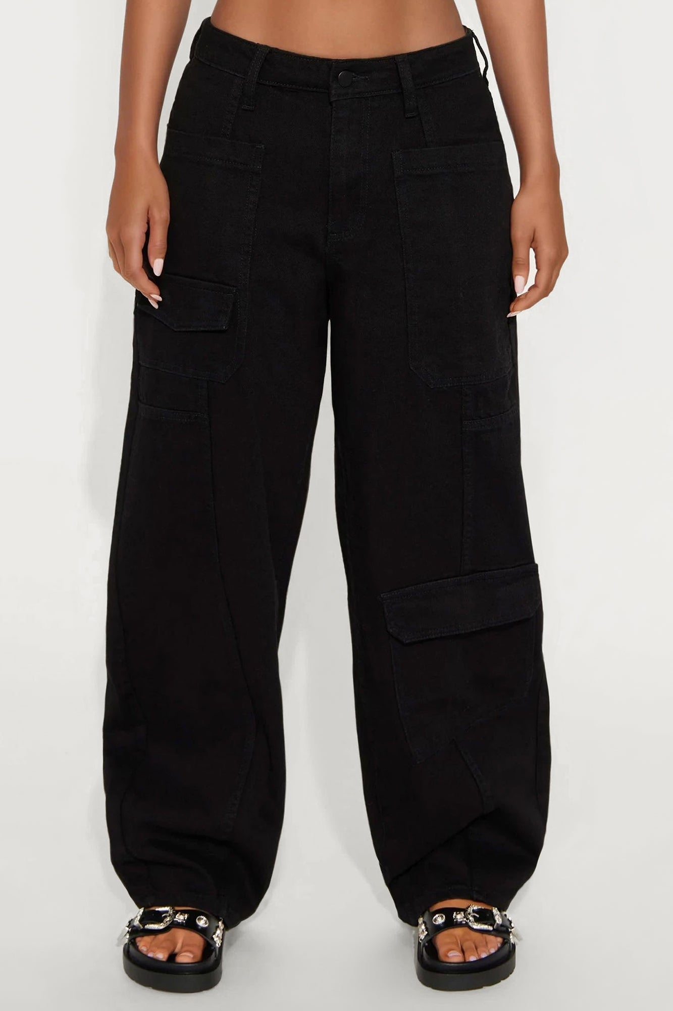 Alexandra Cargo Twill Wide Leg Barrel Pant - Black Wash