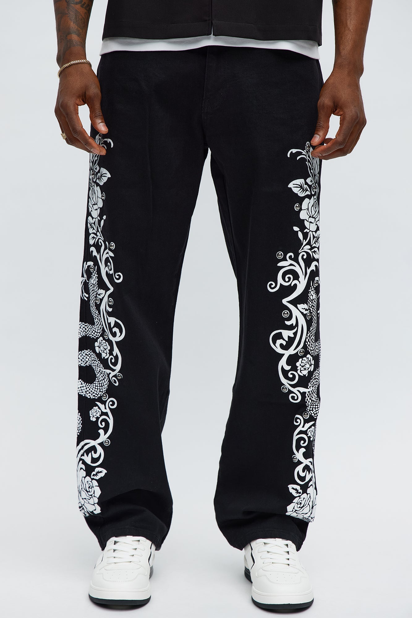 Straight Snakes WIthin Roses Studded Jeans - Black