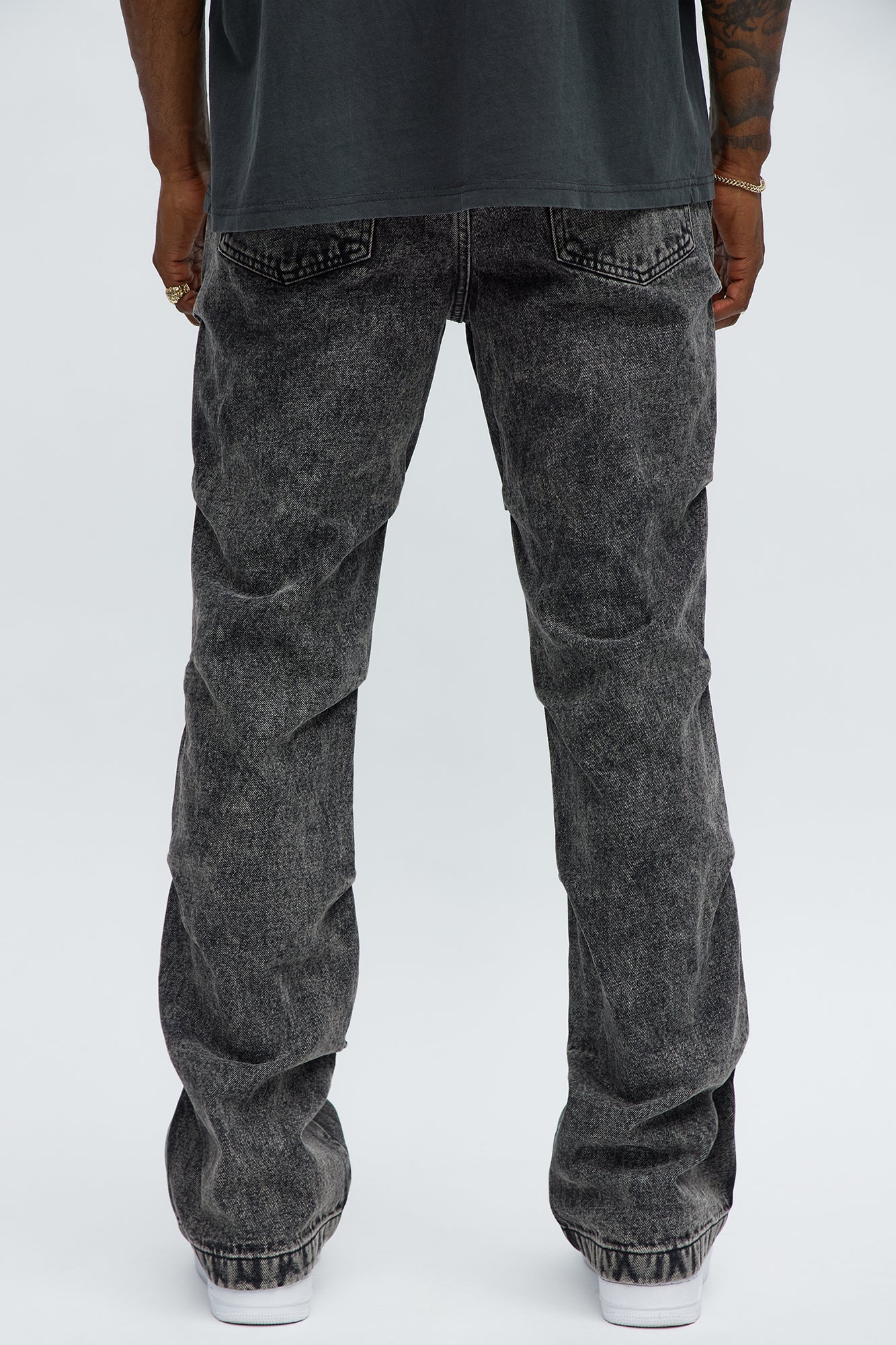 Stacked Slim Flare Gathered Jeans - Black Wash