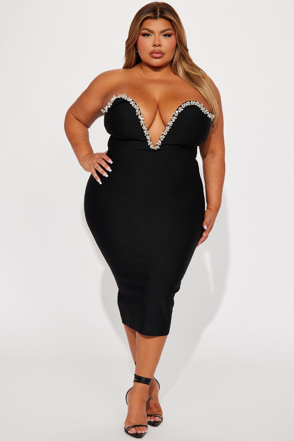 Sweetest Heart Embellished Midi Dress - Black
