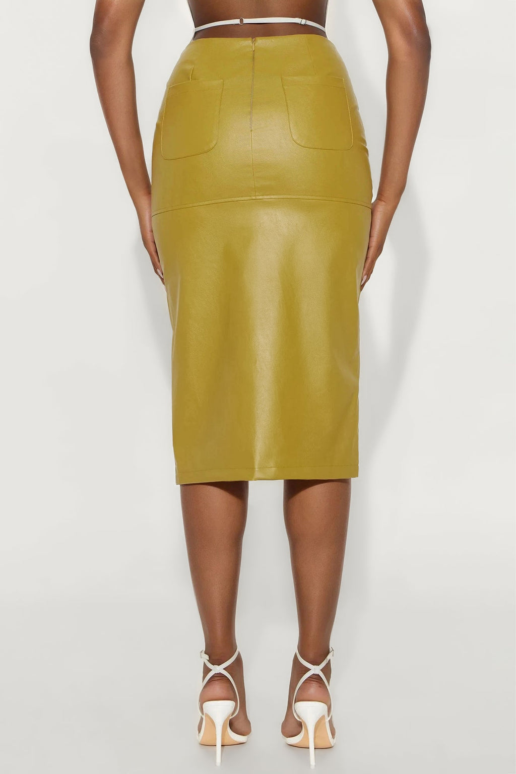 Set You Straight Faux Leather Midi Skirt - Chartreuse