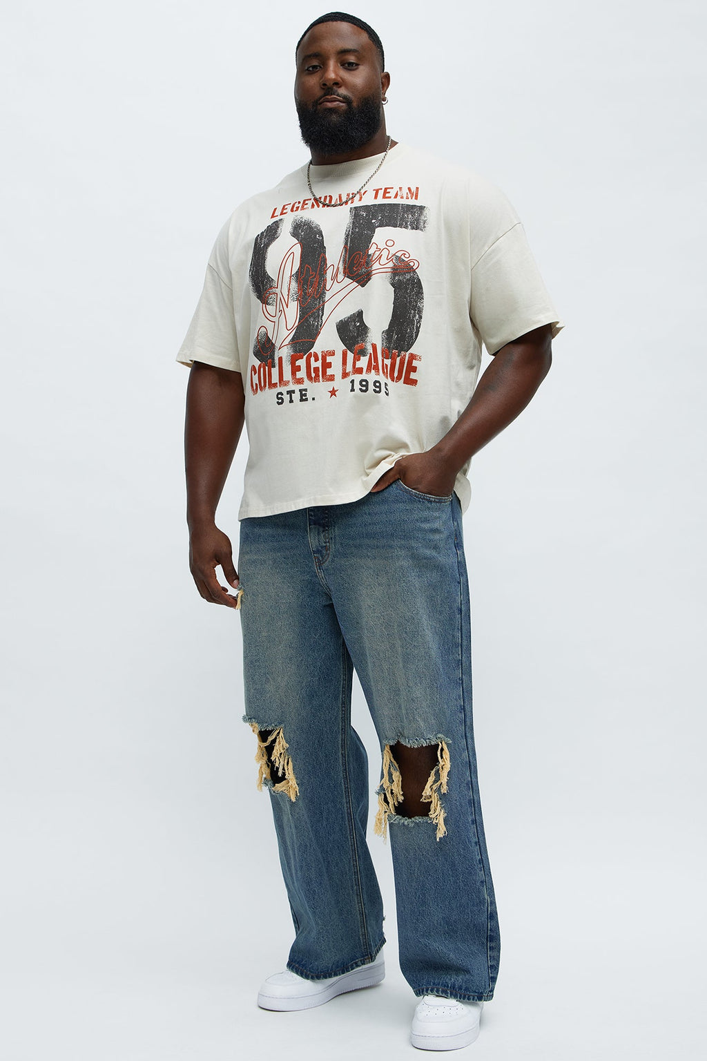 Baggy Destroyed Jeans - Dark Wash