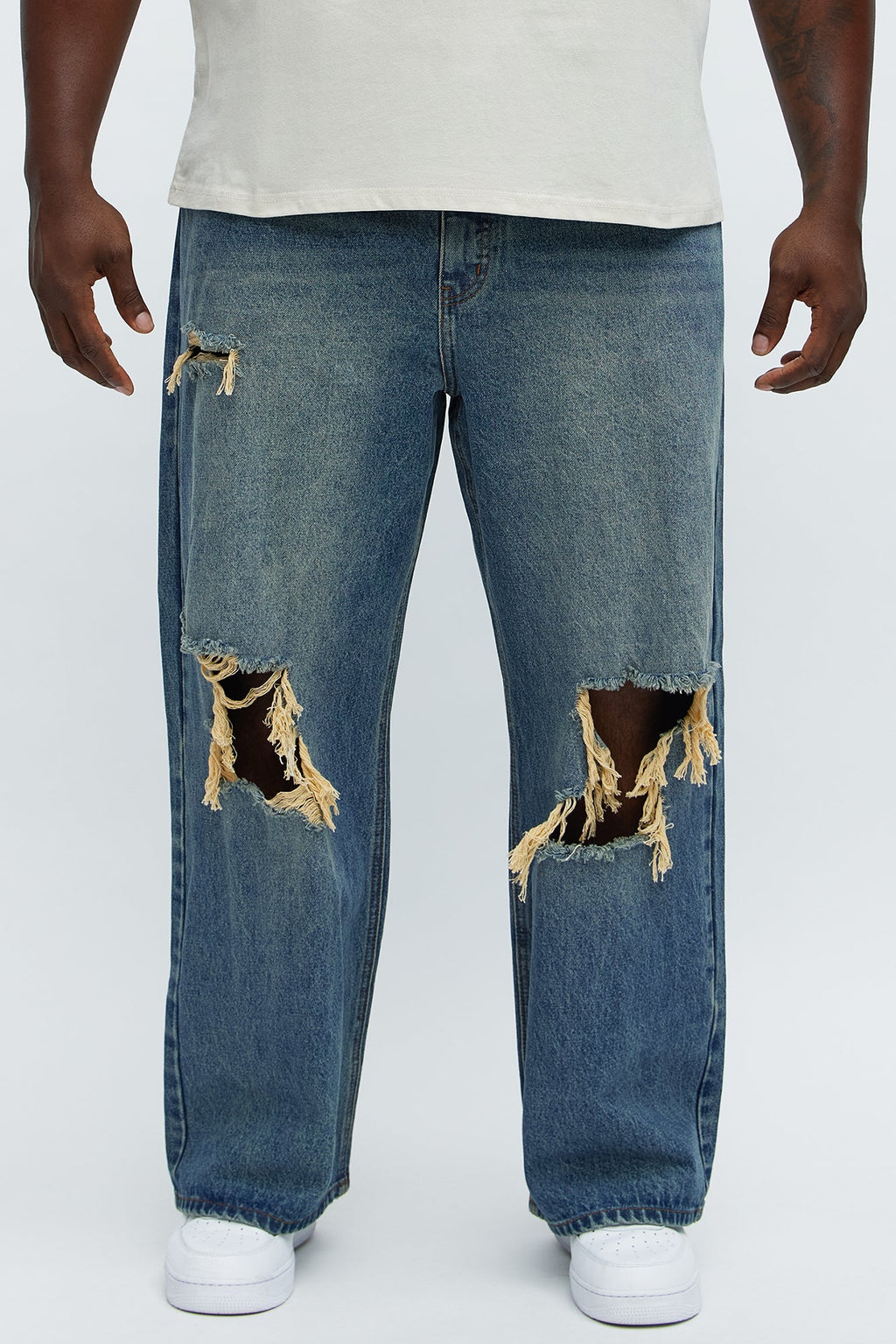 Baggy Destroyed Jeans - Dark Wash