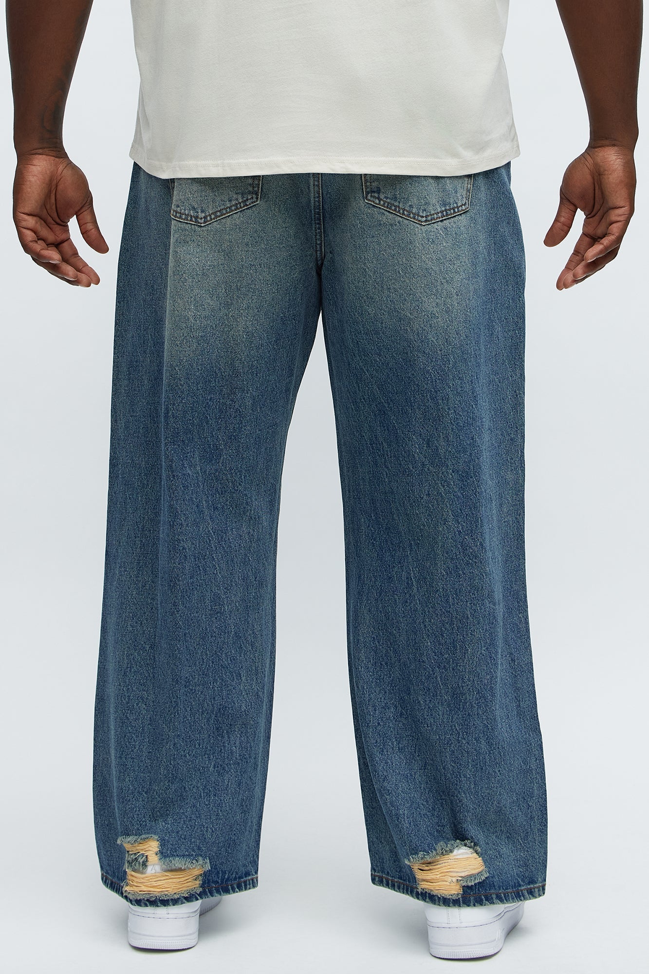 Baggy Destroyed Jeans - Dark Wash
