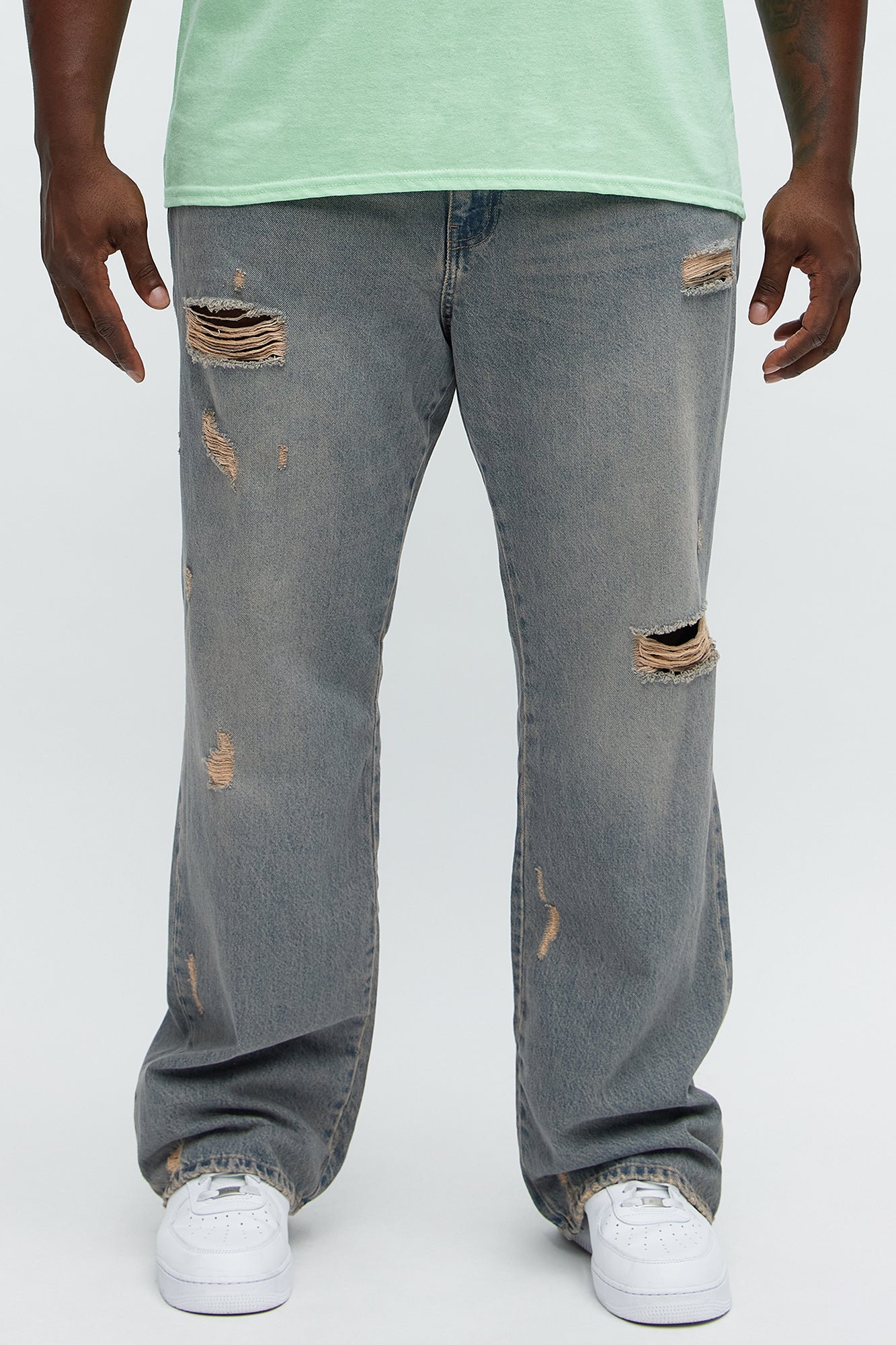Don't Quit Ripped Stacked Slim Flare Jeans - Vintage Blue Wash