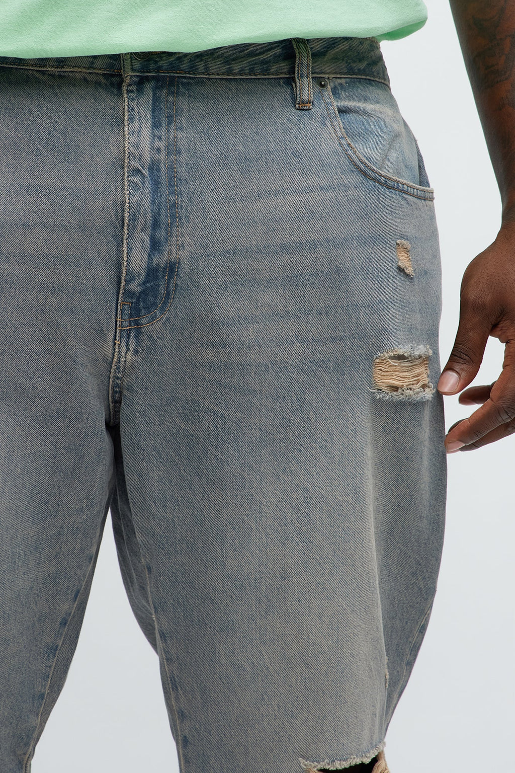 Don't Quit Ripped Stacked Slim Flare Jeans - Vintage Blue Wash