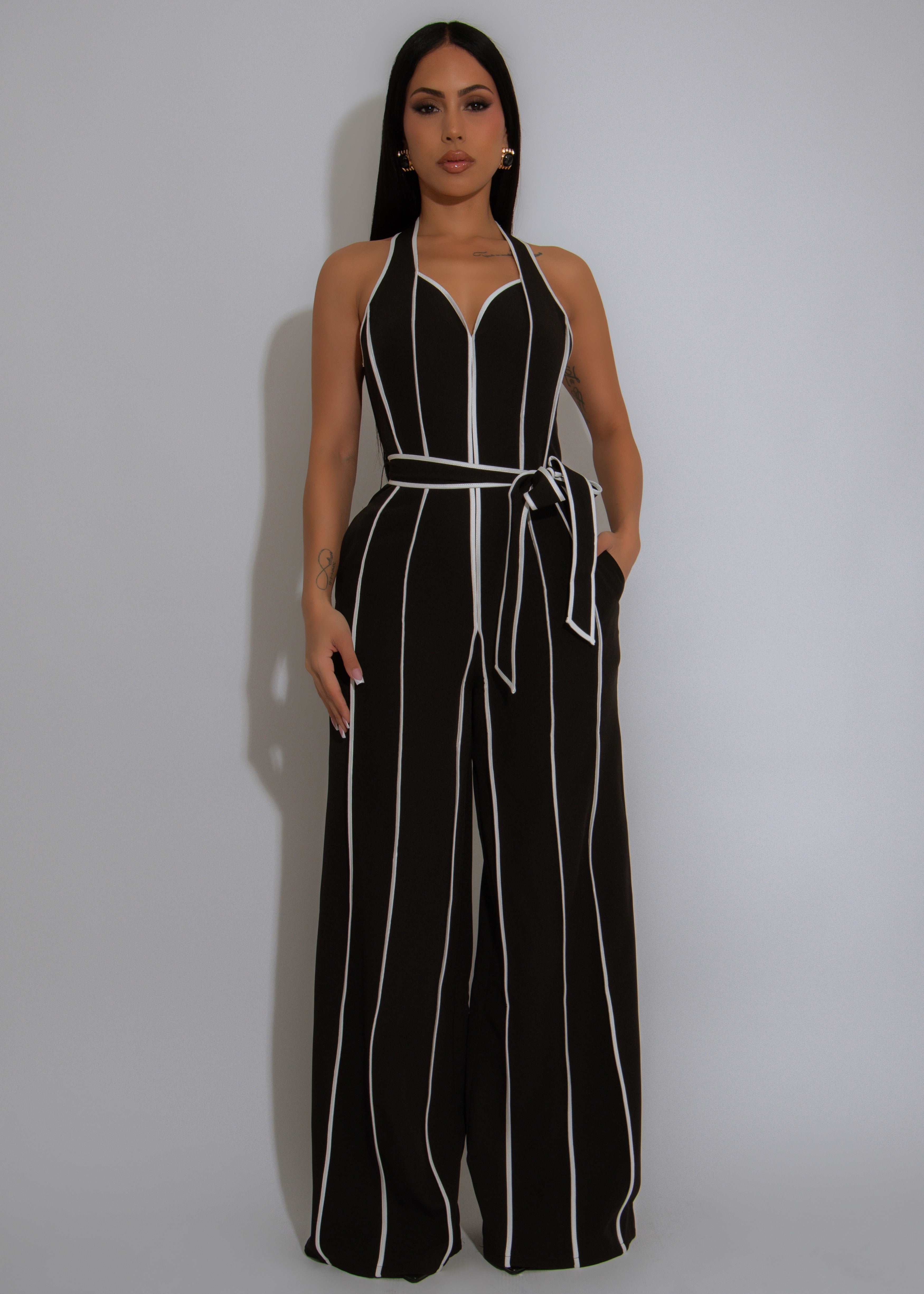 Graphite Dream Stripes Jumpsuit Black