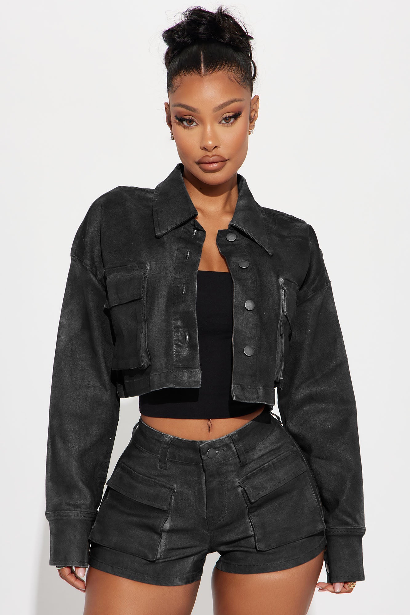 Taking Control Cropped Trucker Jacket - Charcoal