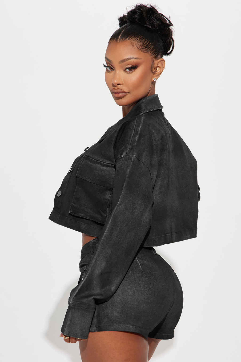 Taking Control Cropped Trucker Jacket - Charcoal