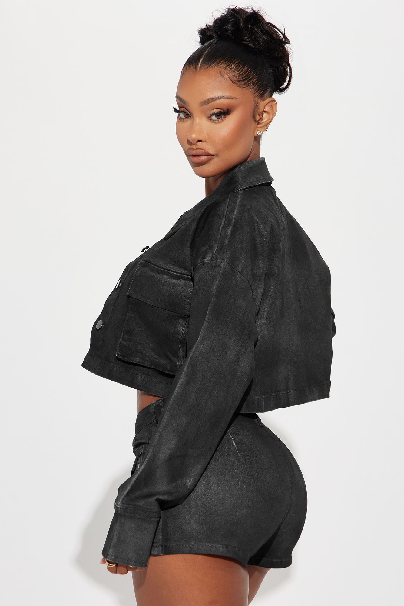 Taking Control Cropped Trucker Jacket - Charcoal