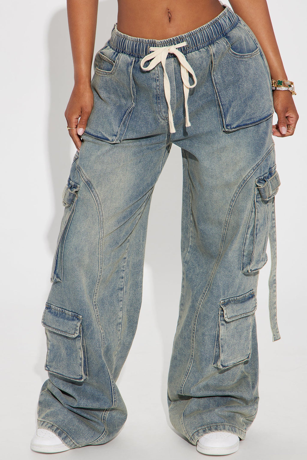 Met My Match Baggy Cargo Jeans - Vintage Wash