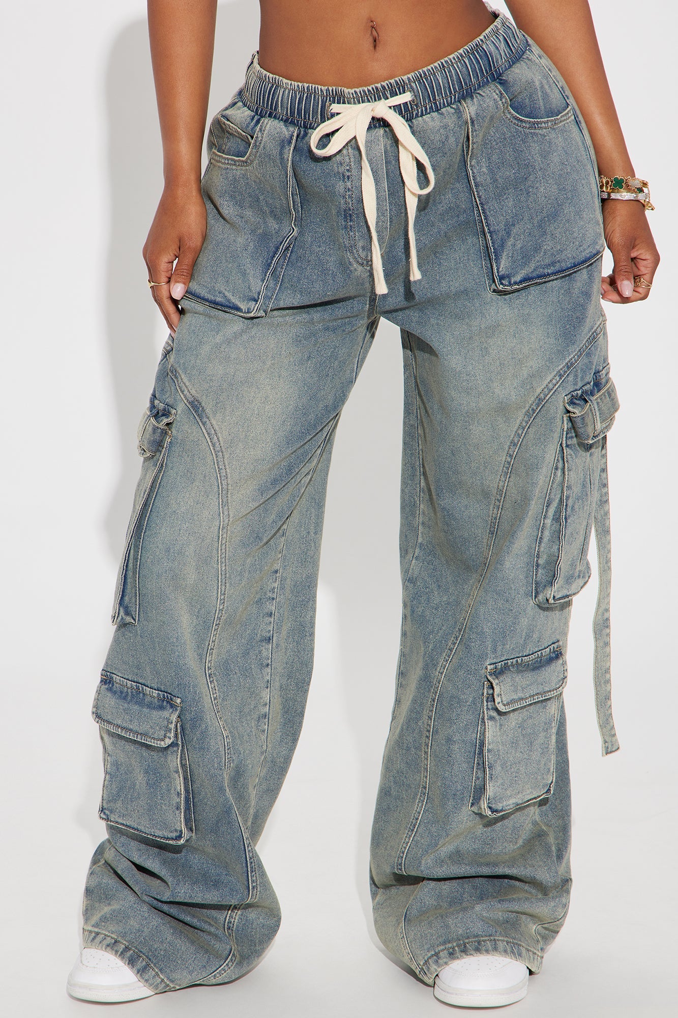 Met My Match Baggy Cargo Jeans - Vintage Wash