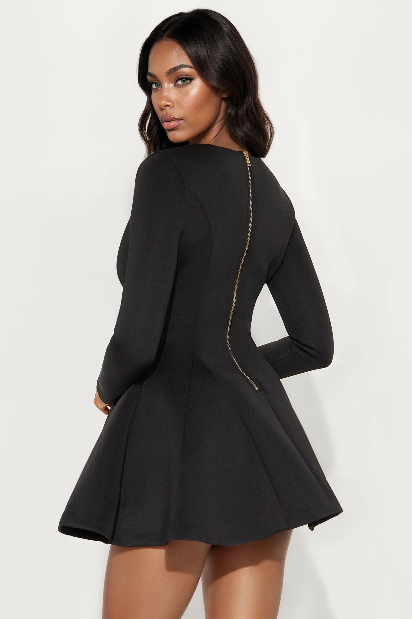 Queen Of Everything Long Sleeve Mini Dress - Black
