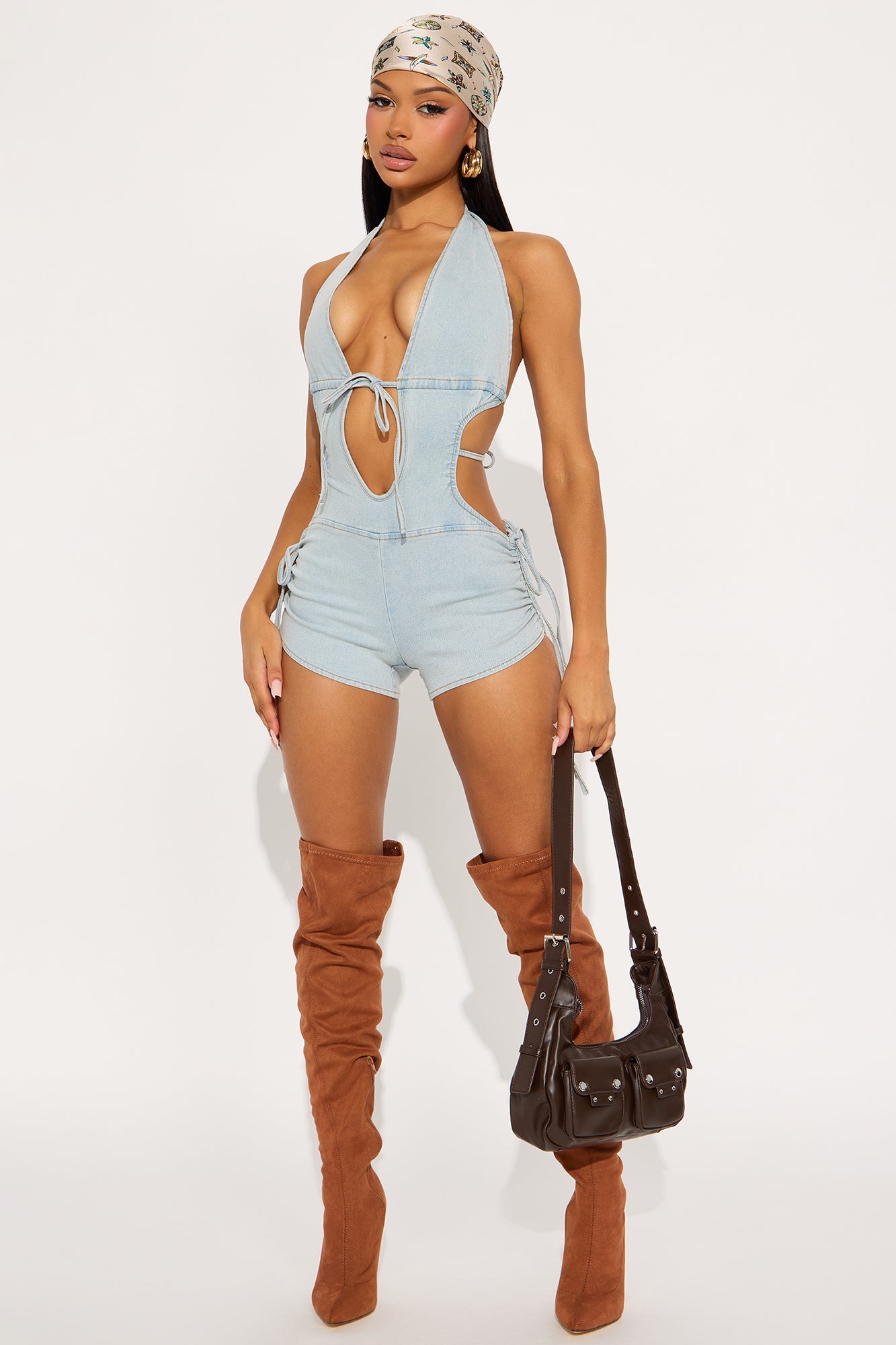 All Tied Up Denim Romper - Light Wash