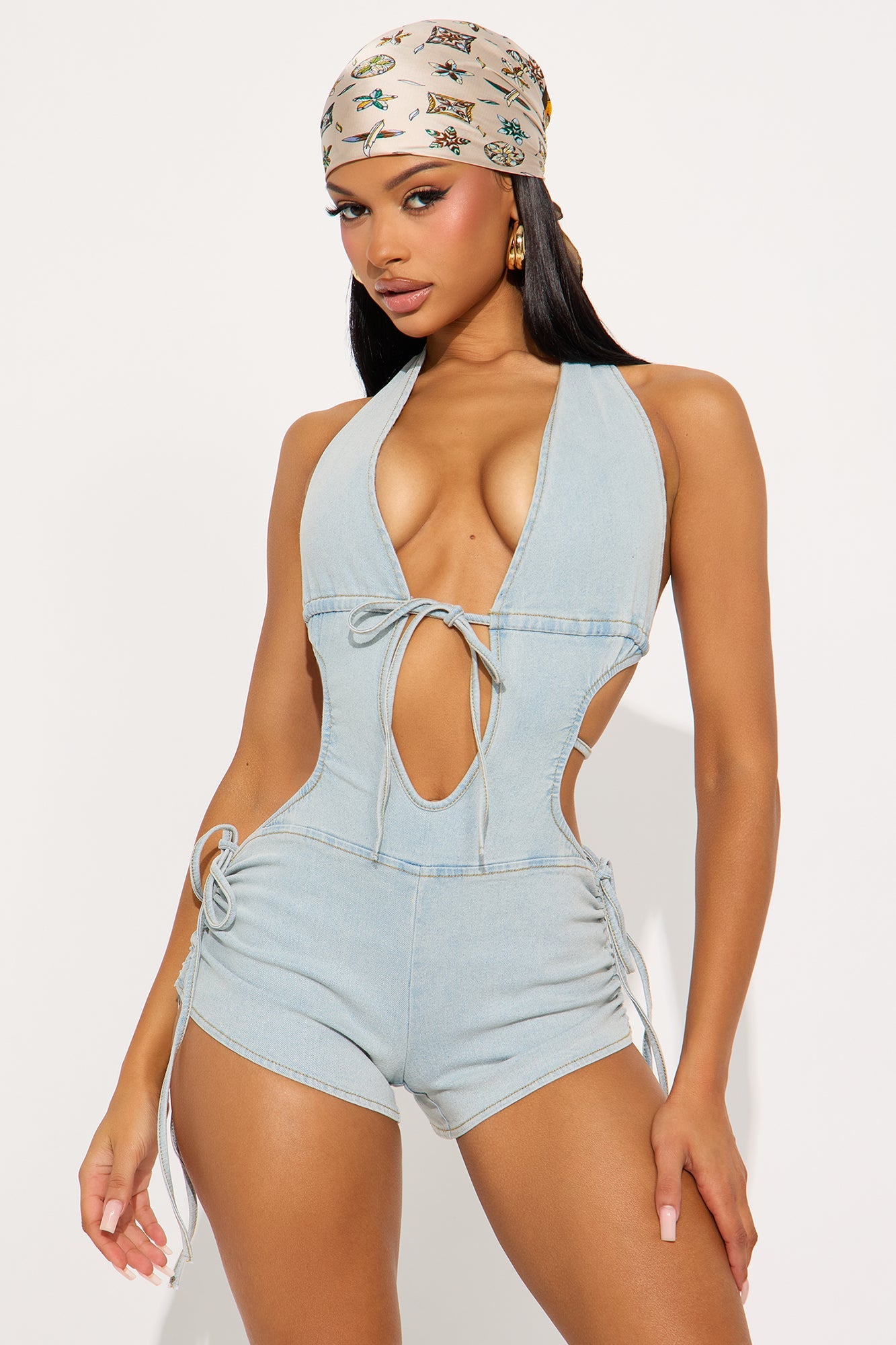 All Tied Up Denim Romper - Light Wash