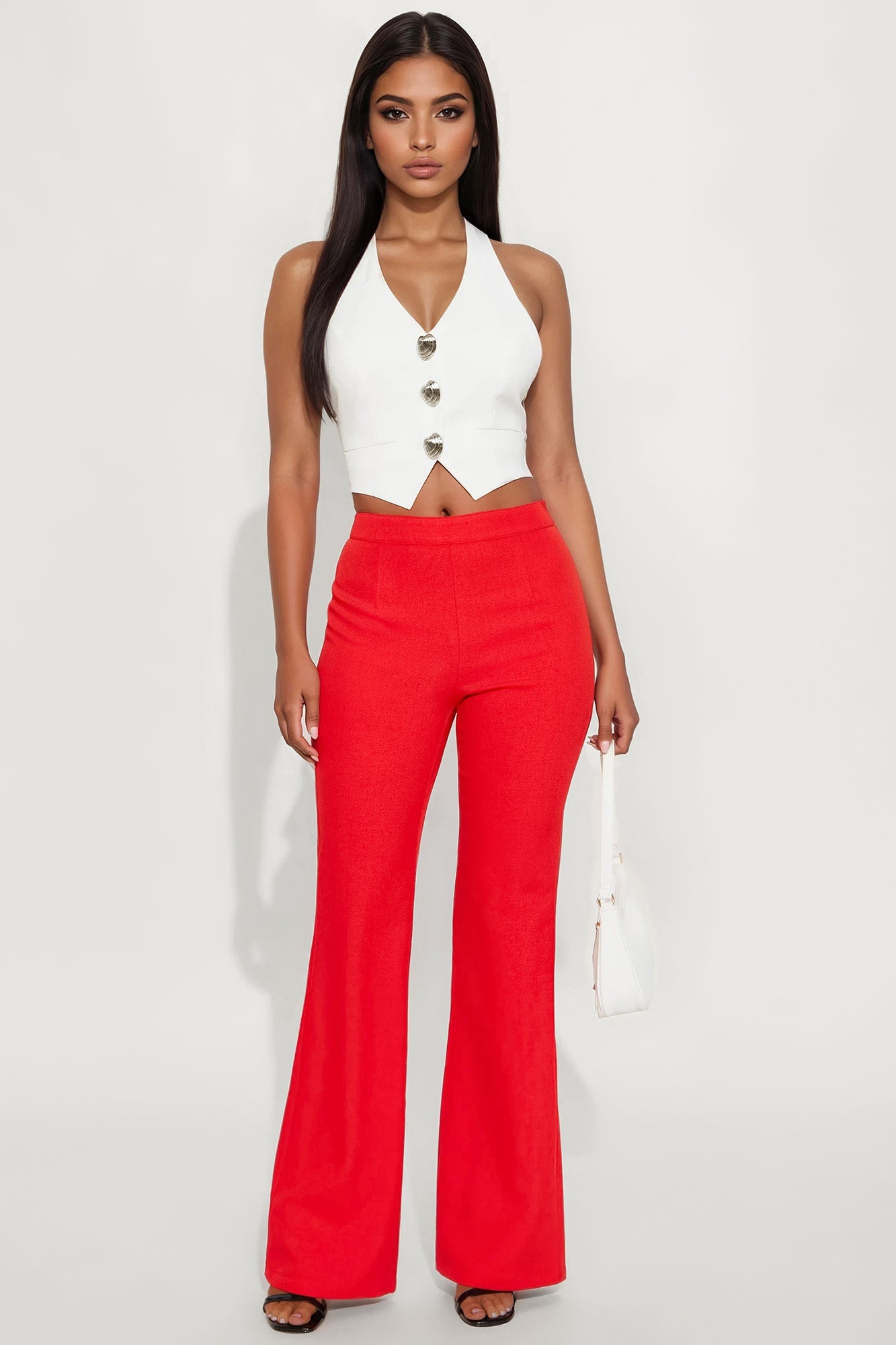 Abrina Twill Flare Pant - Red