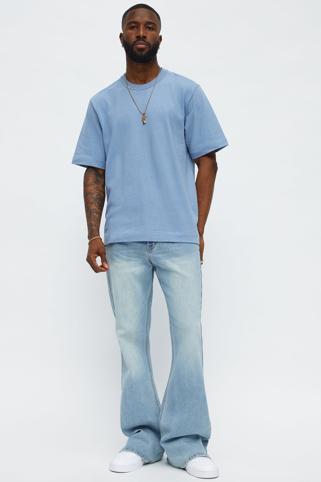 Reverse Seam Cotton Short Sleeve Crew - Light Blue