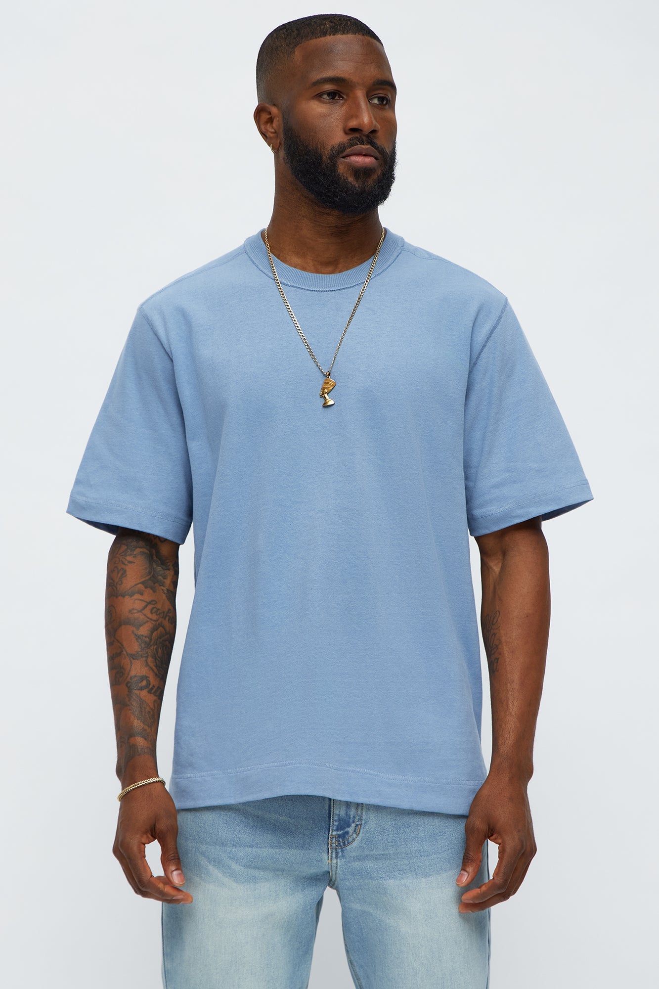 Reverse Seam Cotton Short Sleeve Crew - Light Blue