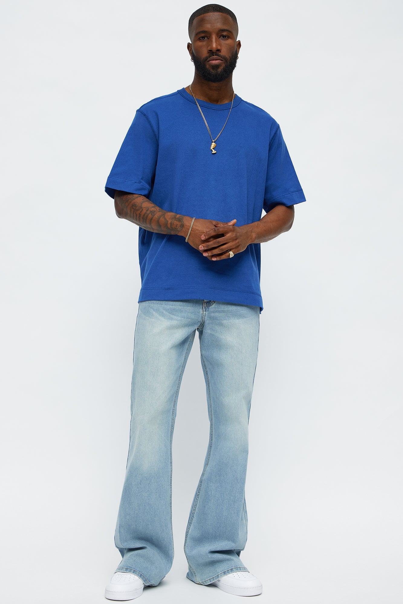 Reverse Seam Cotton Short Sleeve Crew - Blue Wash