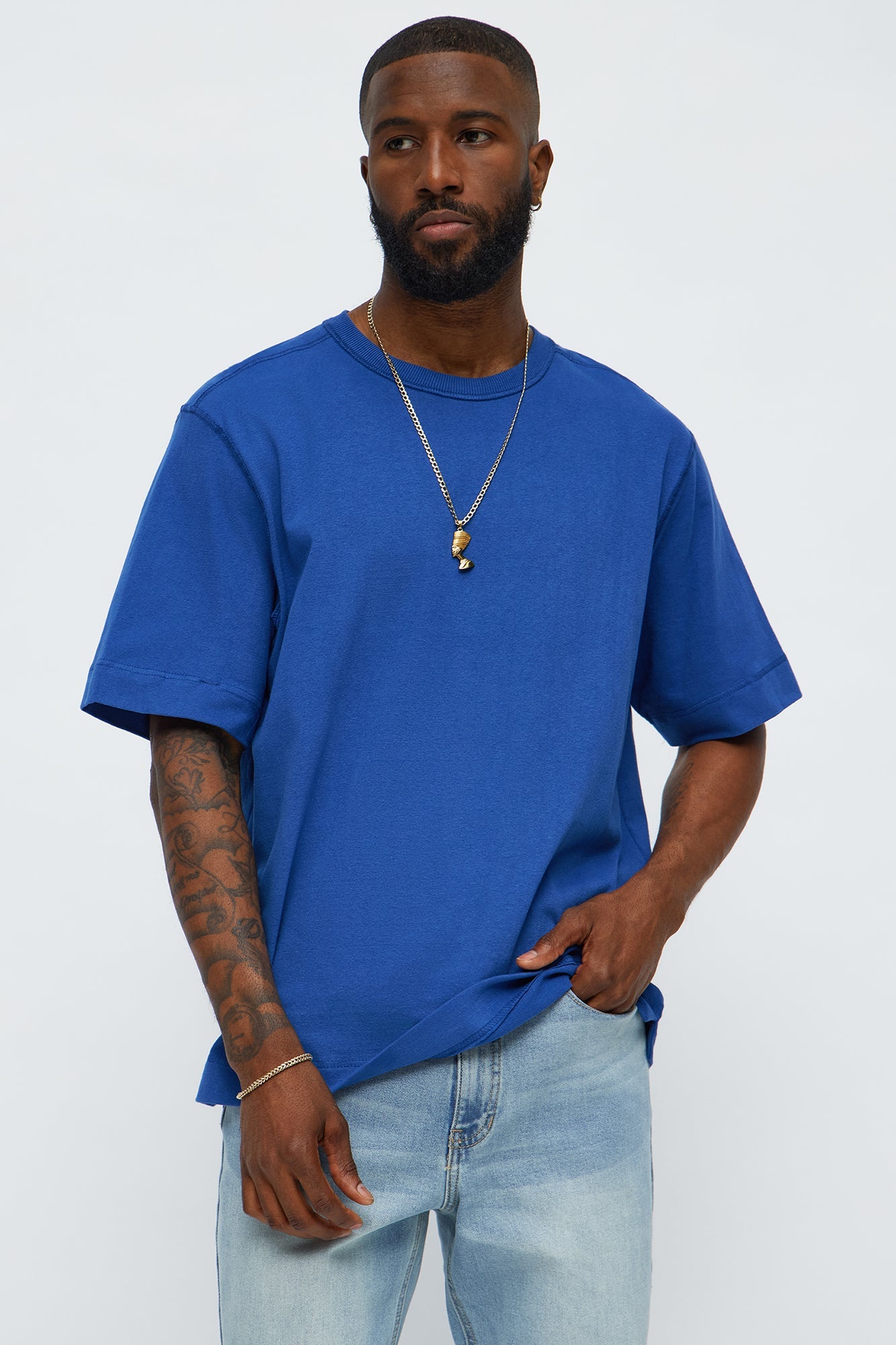 Reverse Seam Cotton Short Sleeve Crew - Blue Wash
