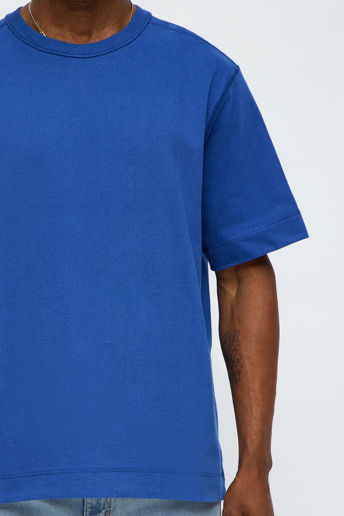 Reverse Seam Cotton Short Sleeve Crew - Blue Wash