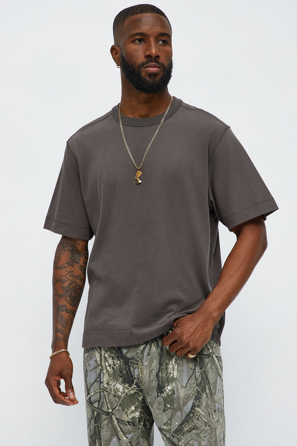 Reverse Seam Cotton Short Sleeve Crew - Grey