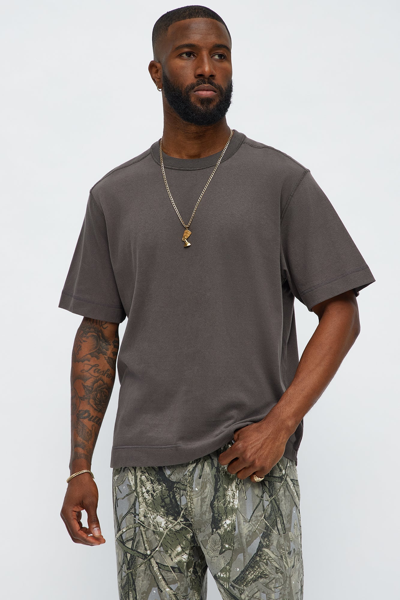 Reverse Seam Cotton Short Sleeve Crew - Grey