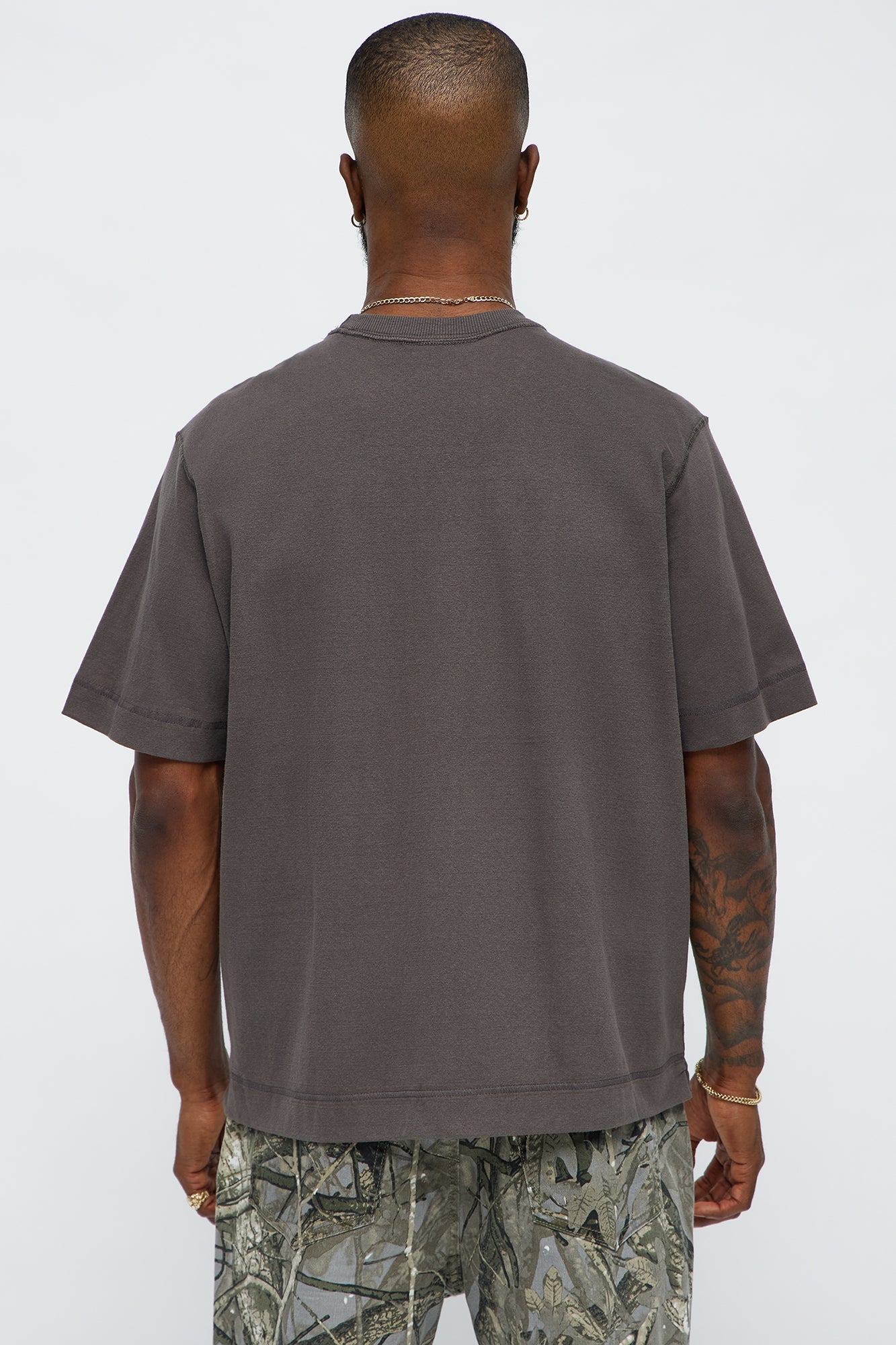 Reverse Seam Cotton Short Sleeve Crew - Grey