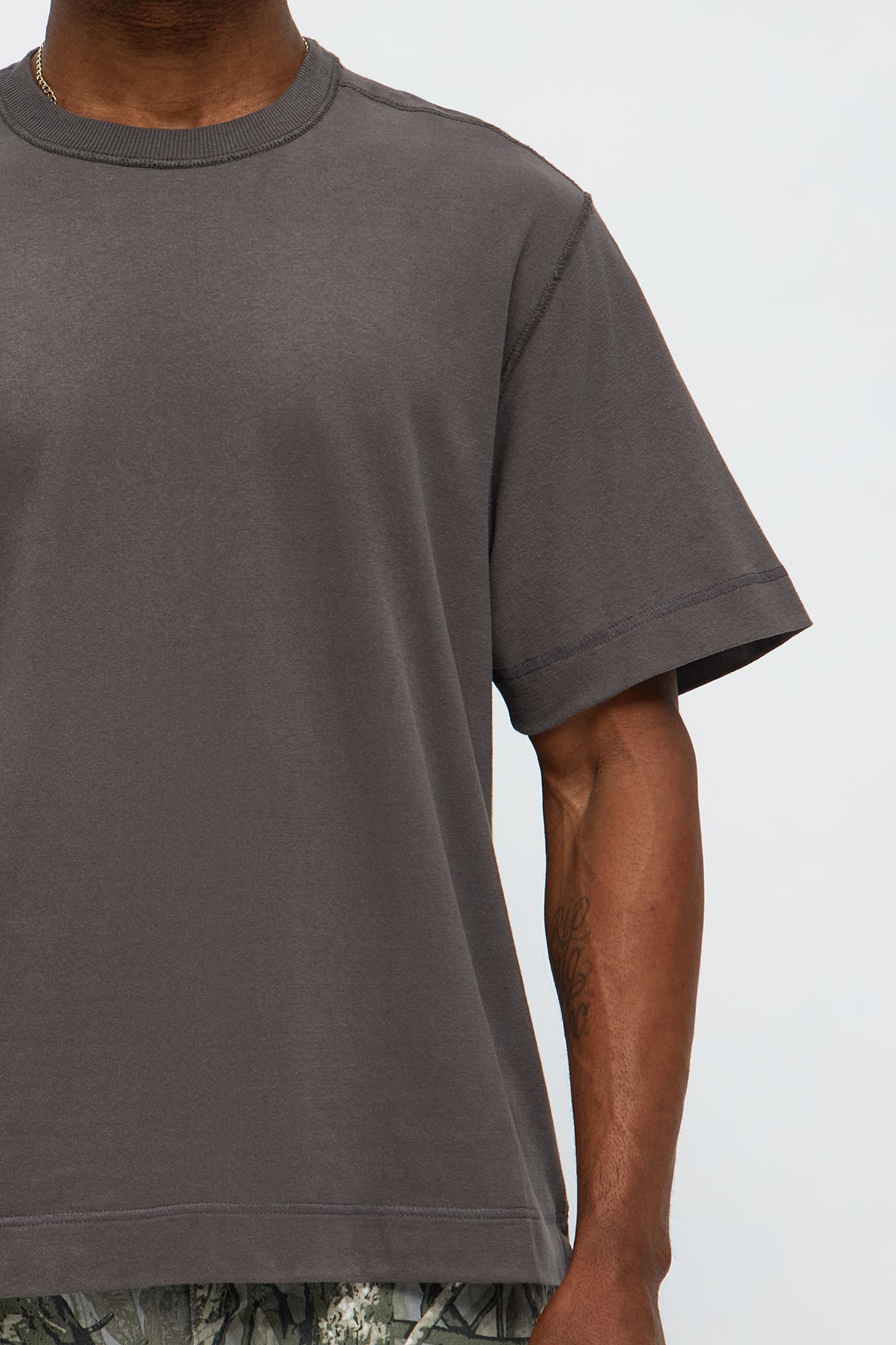 Reverse Seam Cotton Short Sleeve Crew - Grey
