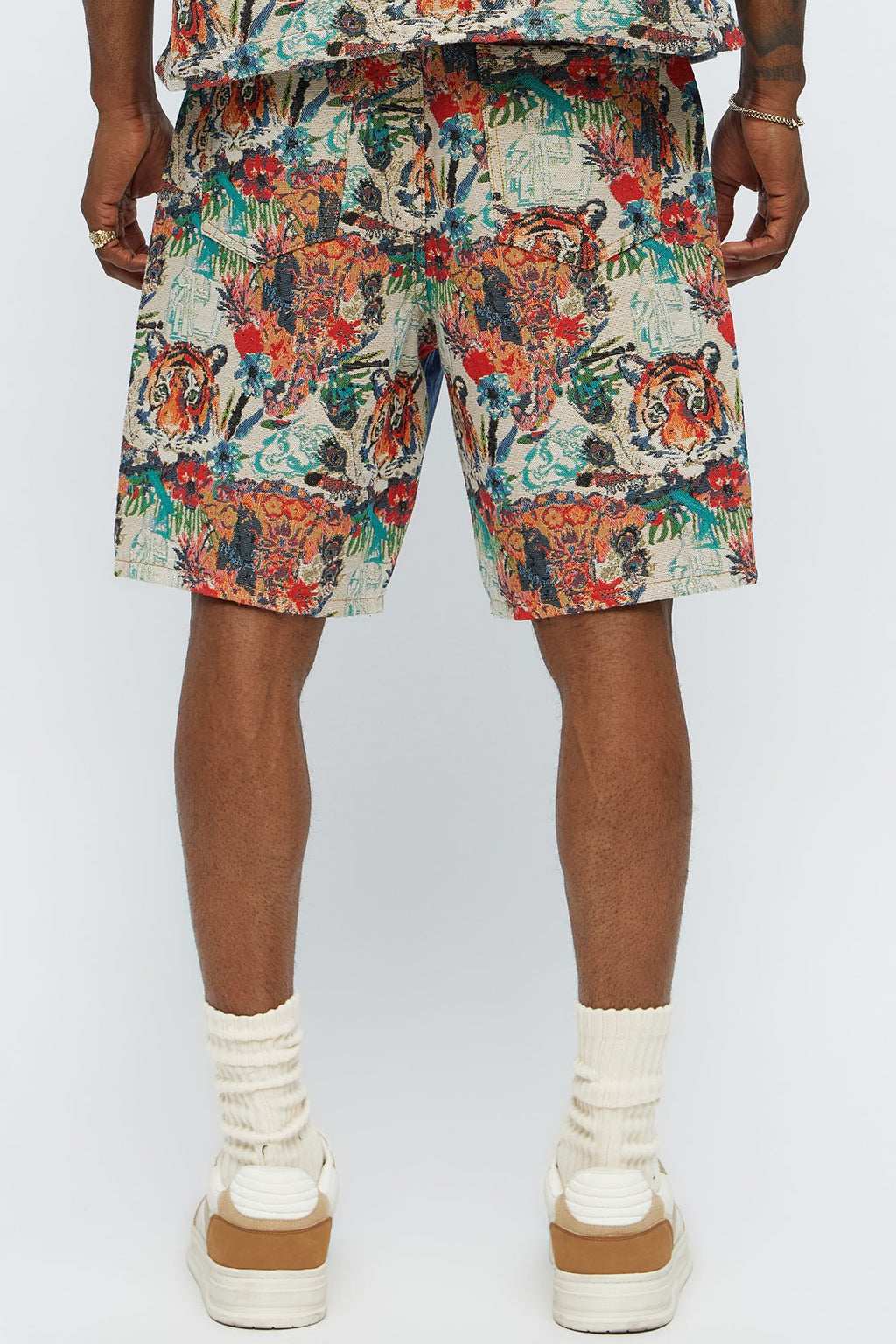 Relaxed Ansel Tapestry Carpenter Denim Shorts  - Blue/combo
