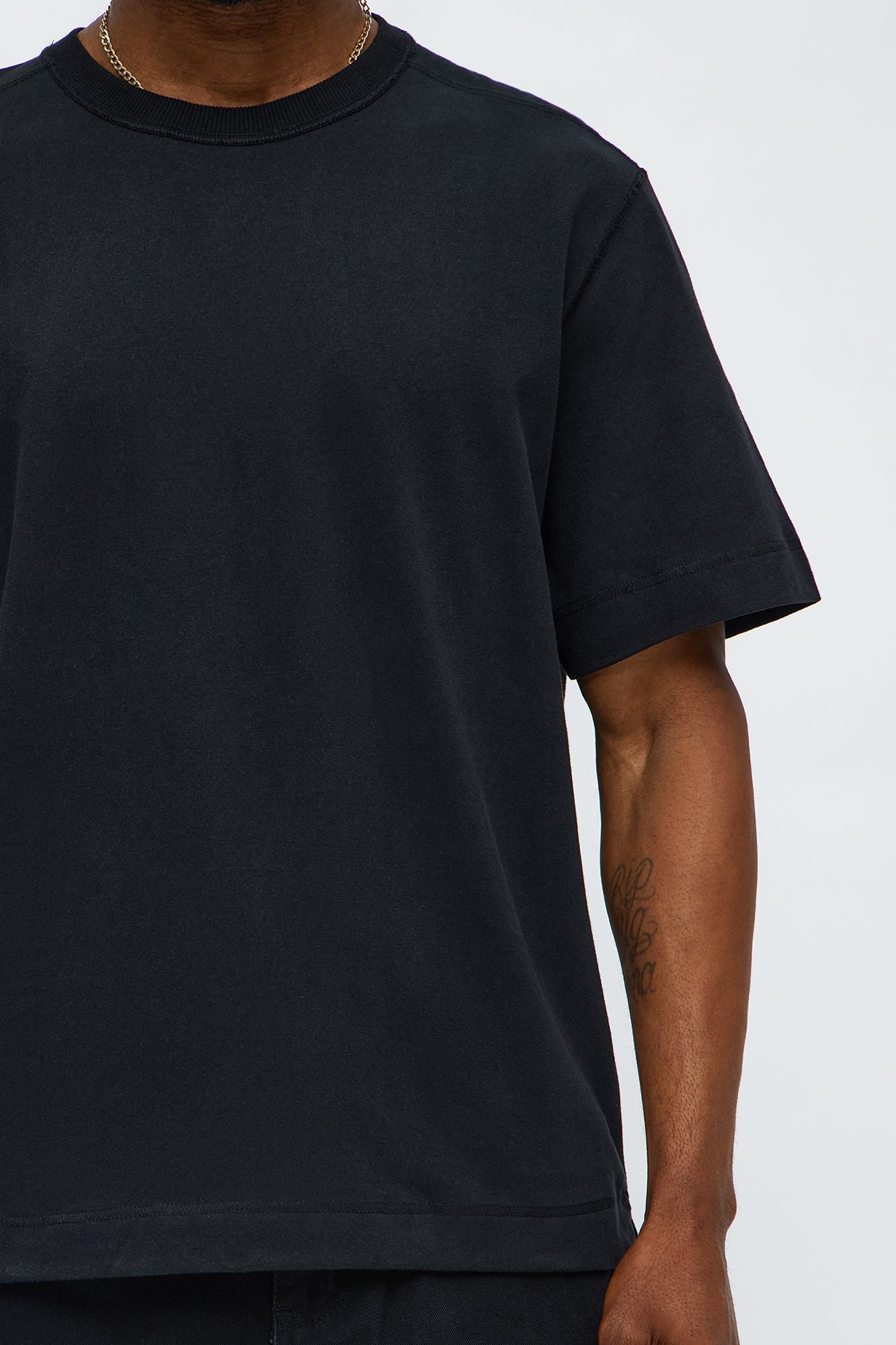 Reverse Seam Cotton Short Sleeve Crew - Black Wash