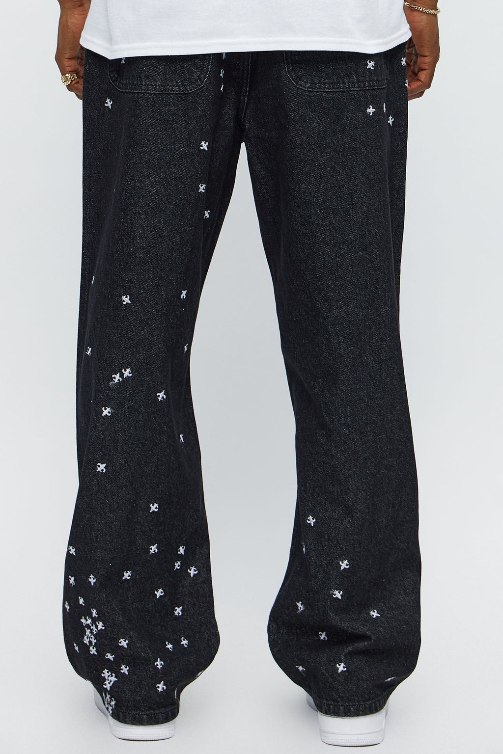 Baggy Embroidered Crosses Jeans - Black