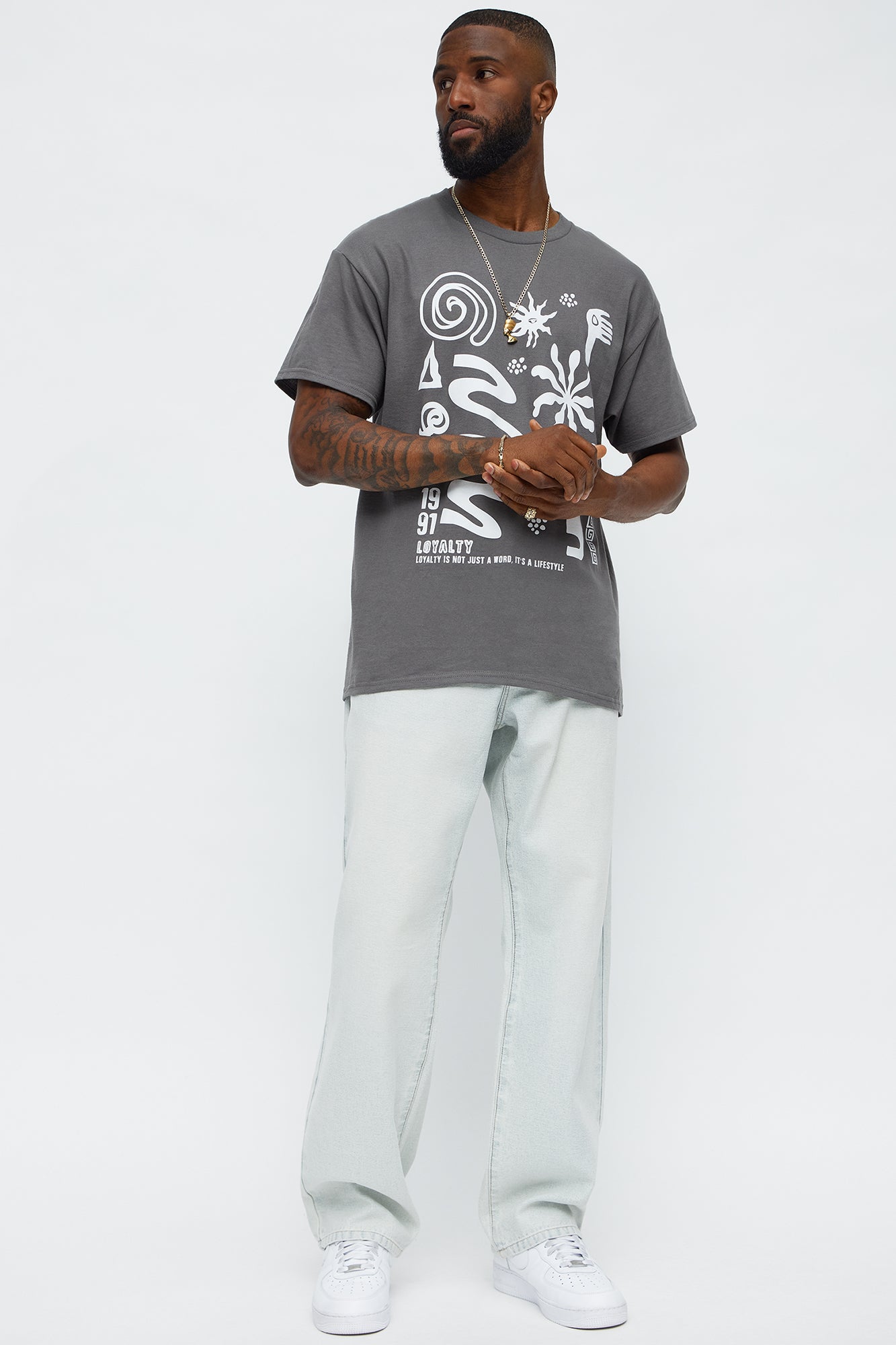 Abstract Artwork Collage Short Sleeve Tee - Charcoal