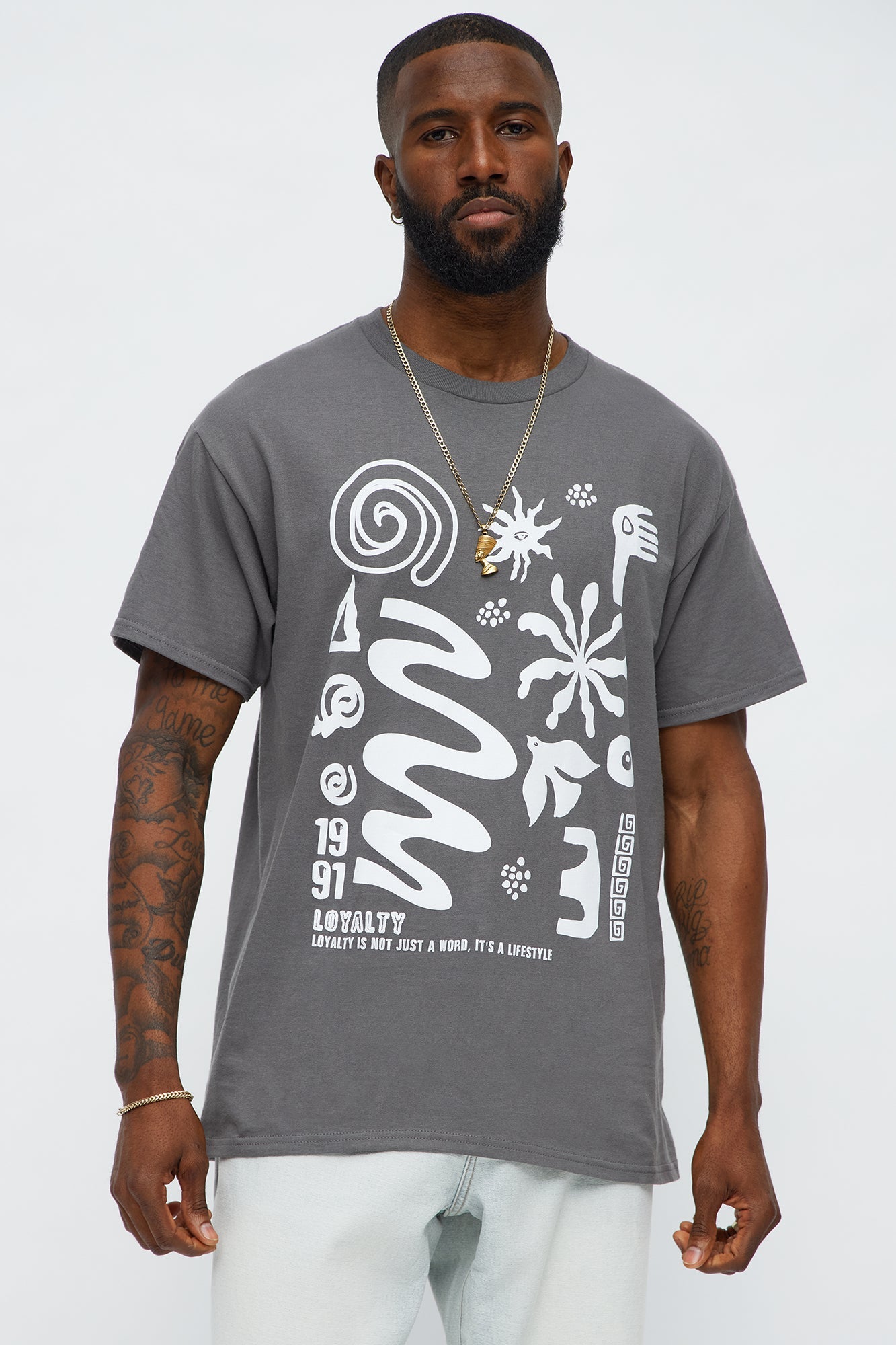 Abstract Artwork Collage Short Sleeve Tee - Charcoal