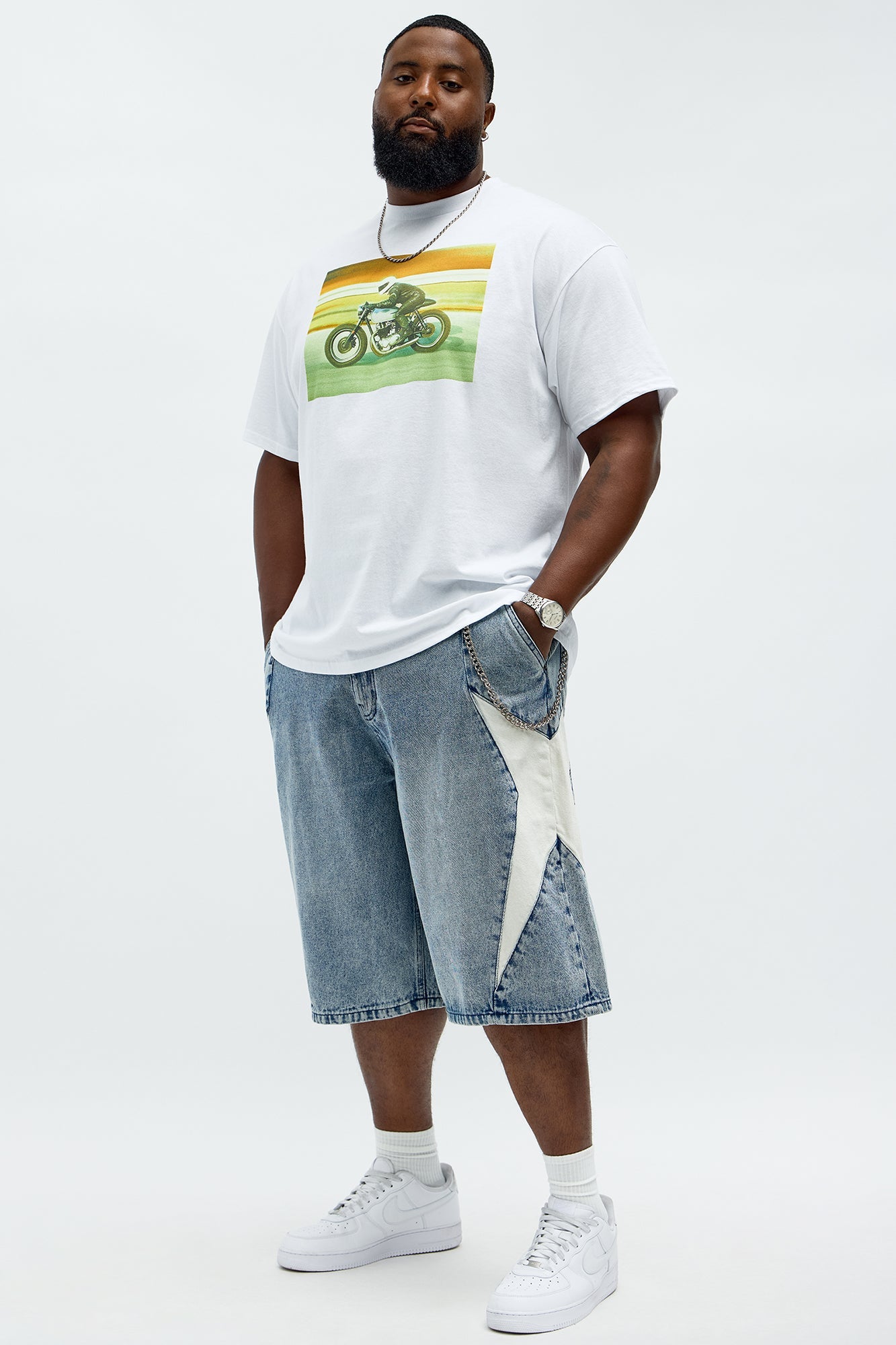 Baggy Side Star Denim Short - Medium Blue Wash