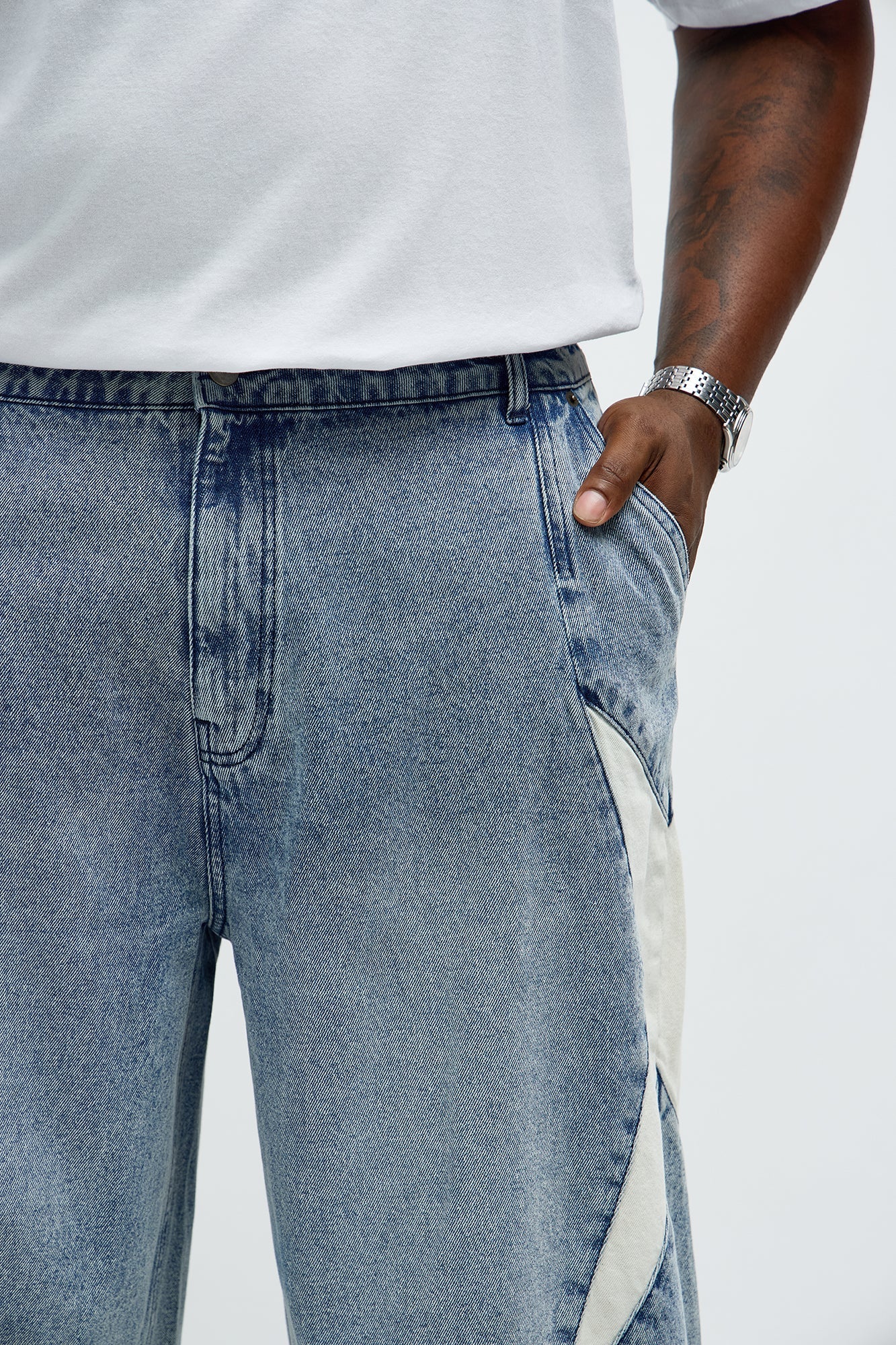 Baggy Side Star Denim Short - Medium Blue Wash