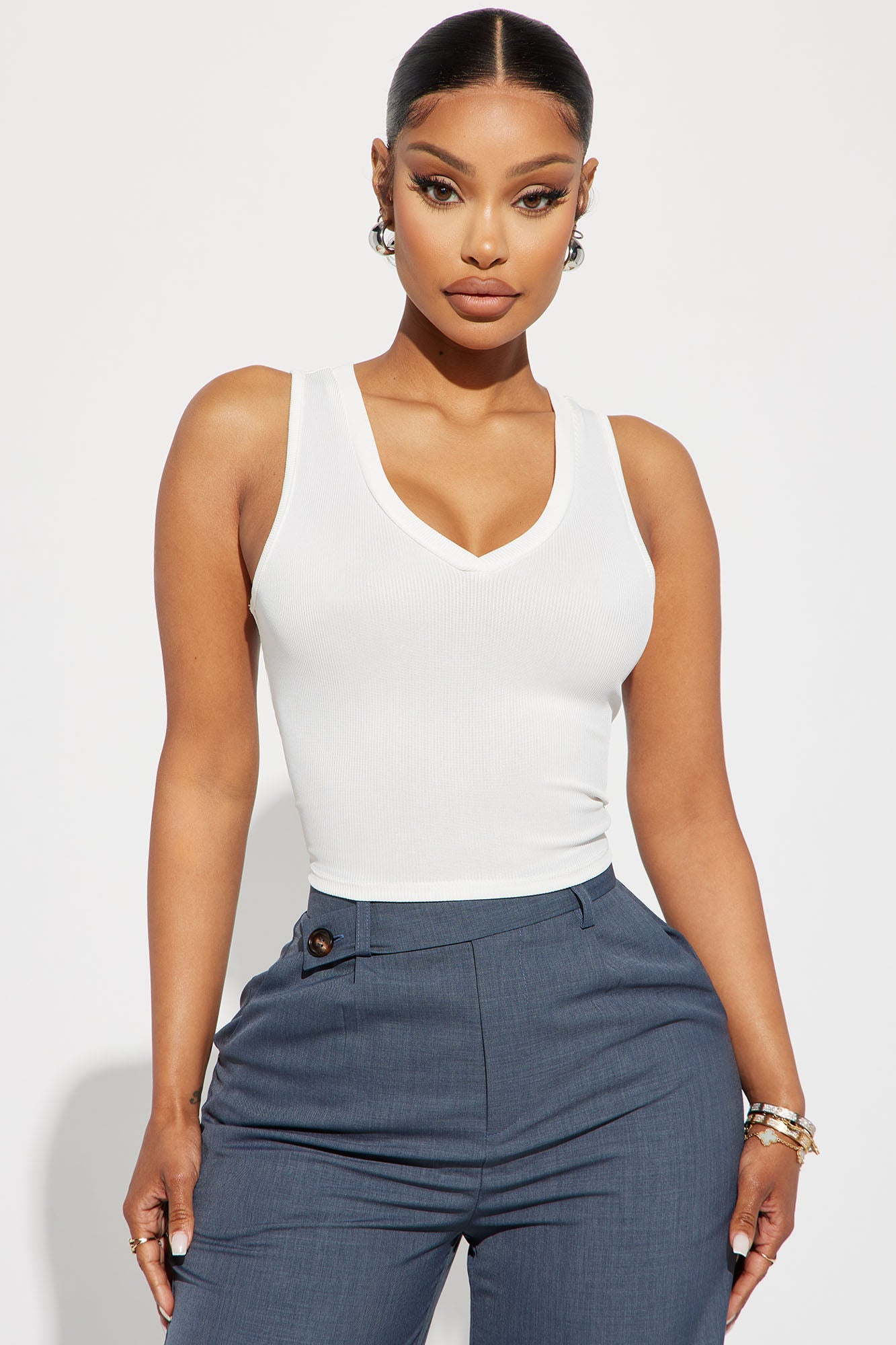 Charlie V-Neck Tank Top - White