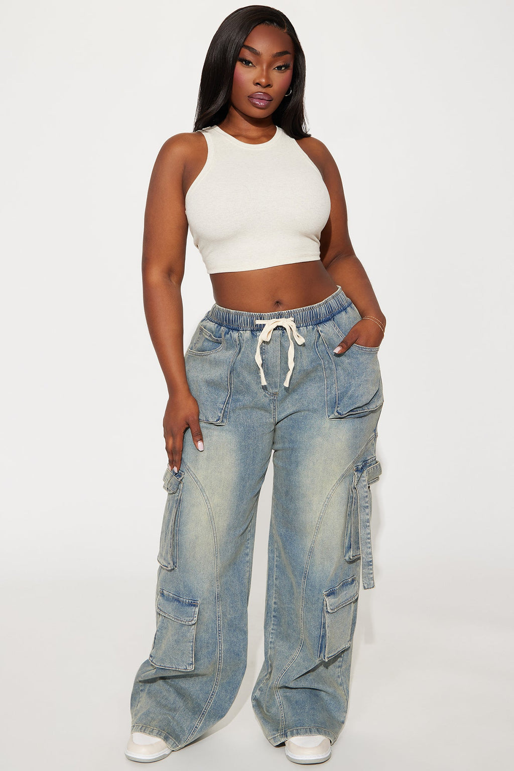 Met My Match Baggy Cargo Jeans - Vintage Wash