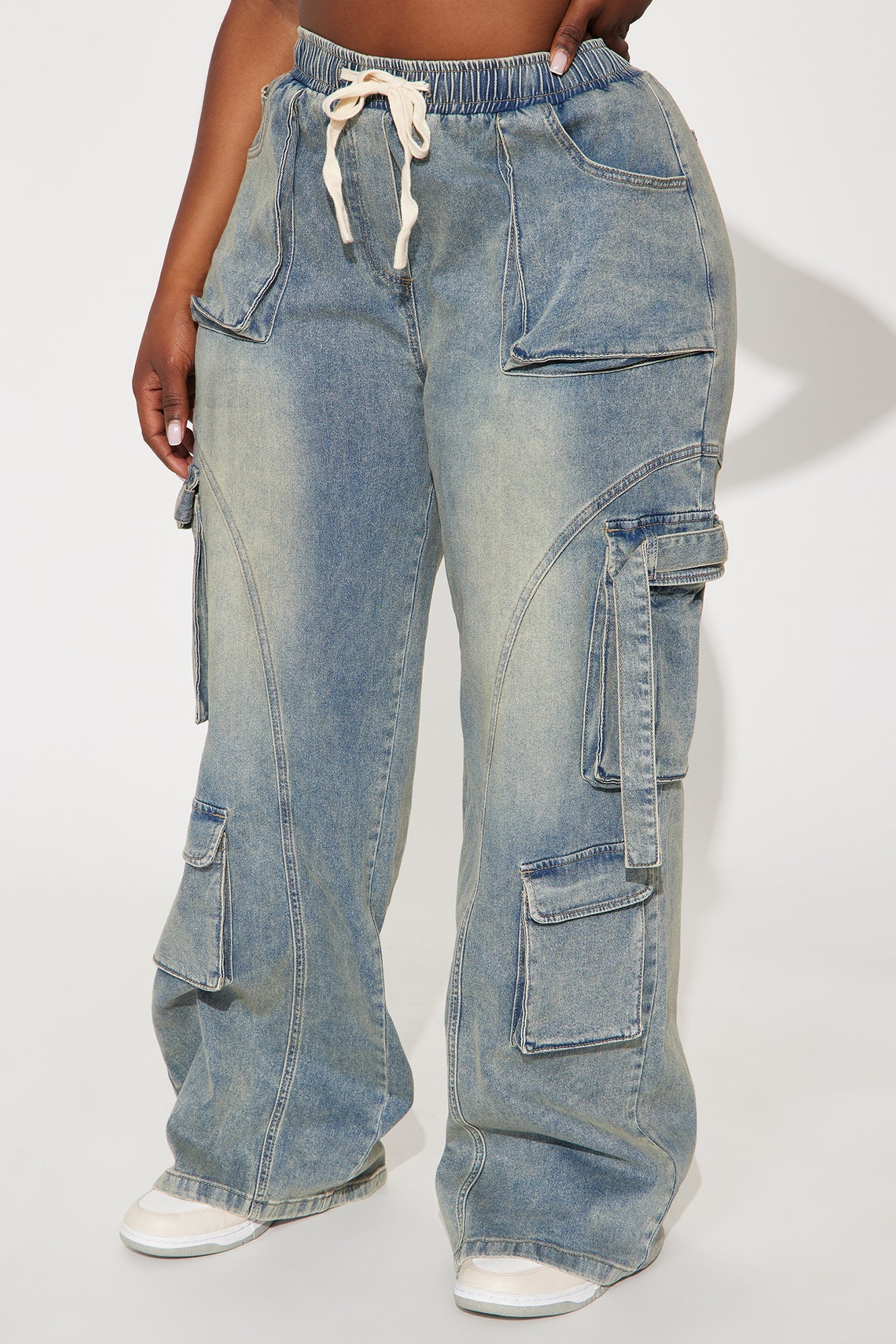 Met My Match Baggy Cargo Jeans - Vintage Wash