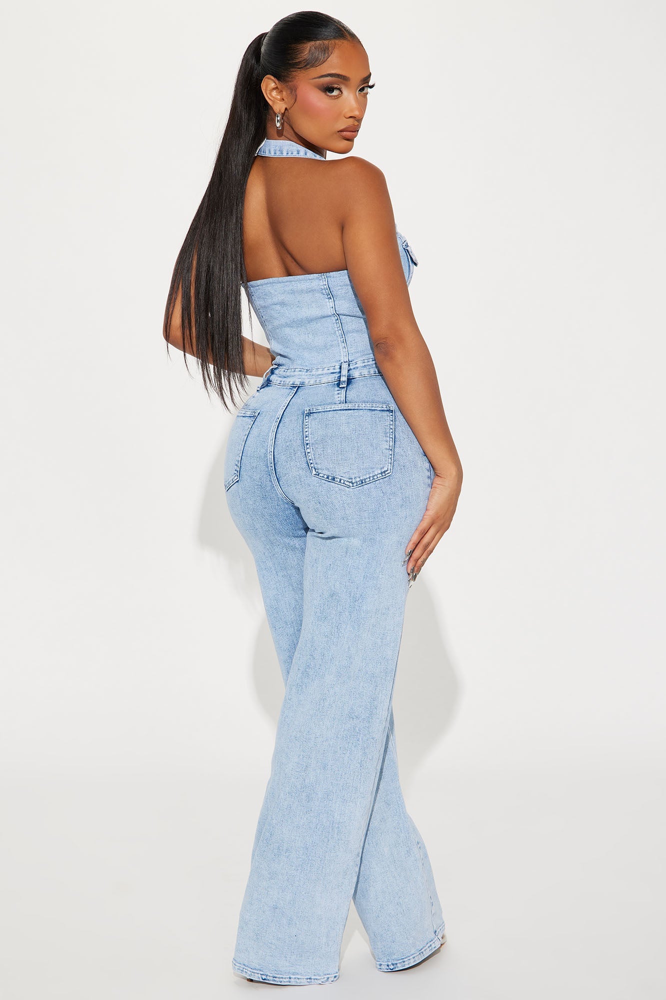 Stay Around Denim Jumpsuit - Light Wash