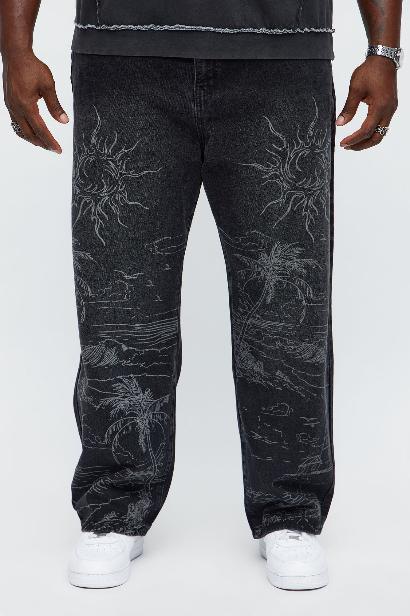 Baggy You Know The Vibes Be Chill Jeans - Black Wash